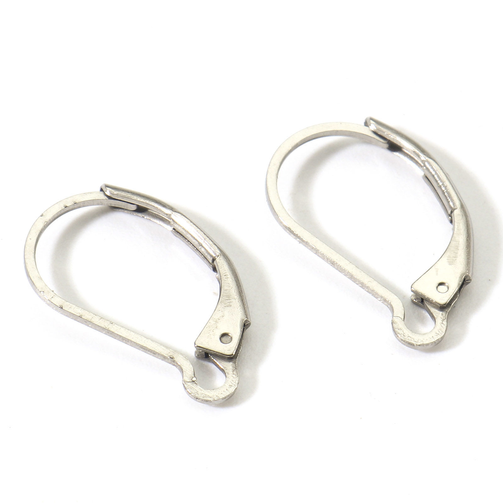 Picture of 316 Stainless Steel Lever Back Clips Earrings Drop Silver Tone With Loop 16mm x 10mm, Post/ Wire Size: (22 gauge), 20 PCs