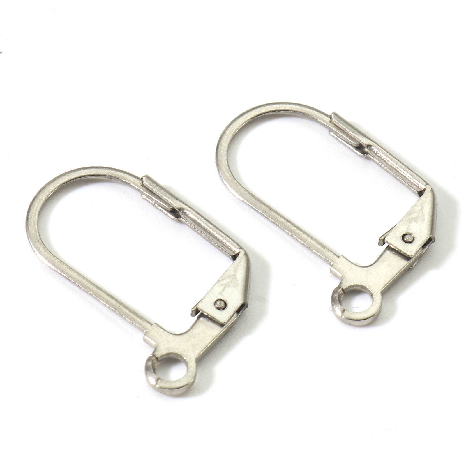 Picture of 316 Stainless Steel Lever Back Clips Earrings Rectangle Silver Tone With Loop 18mm x 12mm, Post/ Wire Size: (22 gauge), 20 PCs