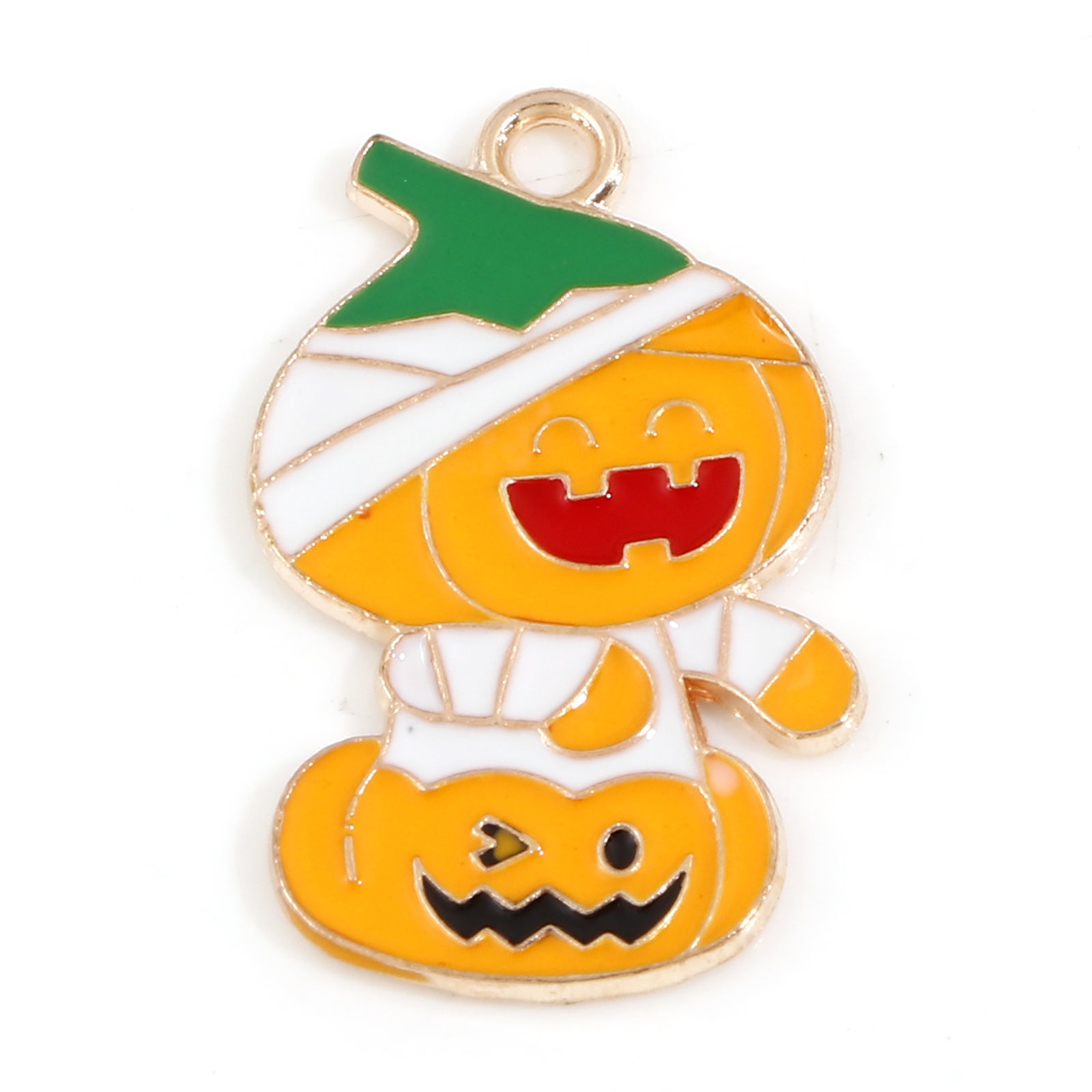 Picture of Zinc Based Alloy Halloween Charms Gold Plated Orange Pumpkin Enamel 25mm x 16mm, 10 PCs