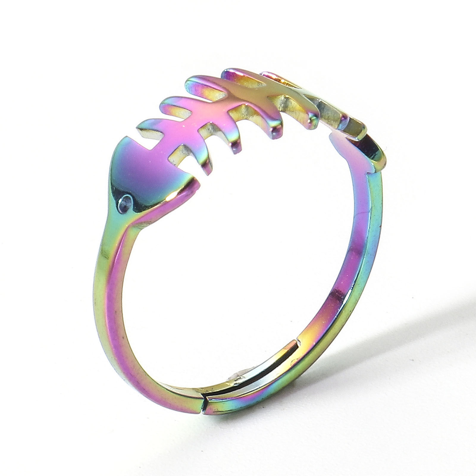 Picture of 304 Stainless Steel Open Rings Rainbow Color Plated Fish Bone 16.9mm(US Size 6.5), 2 PCs