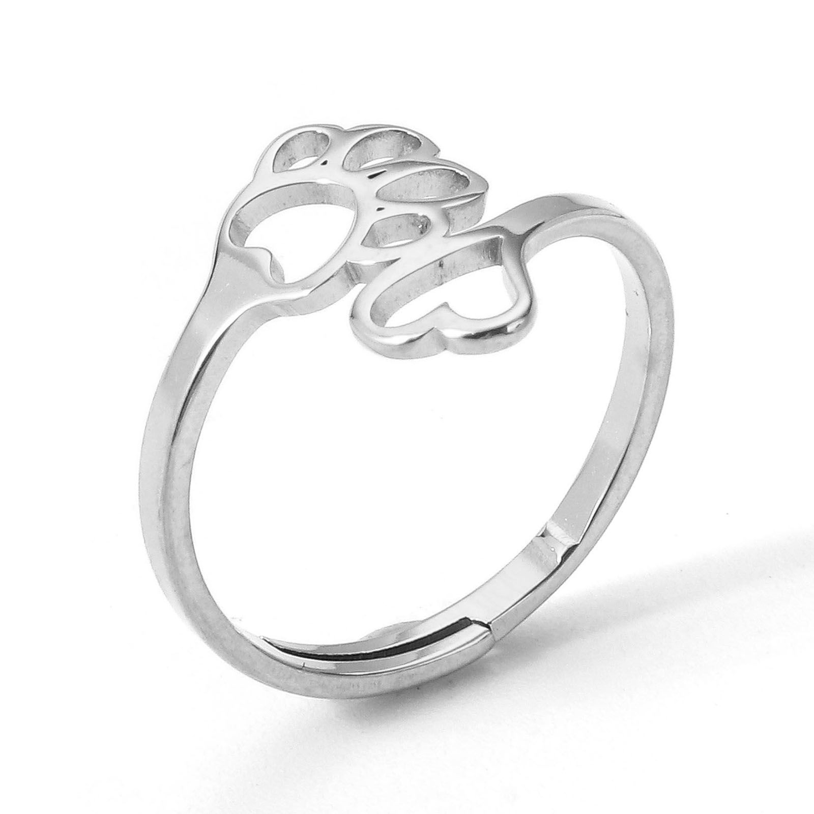 Picture of 304 Stainless Steel Open Rings Silver Tone Paw Print 16.9mm(US Size 6.5), 2 PCs
