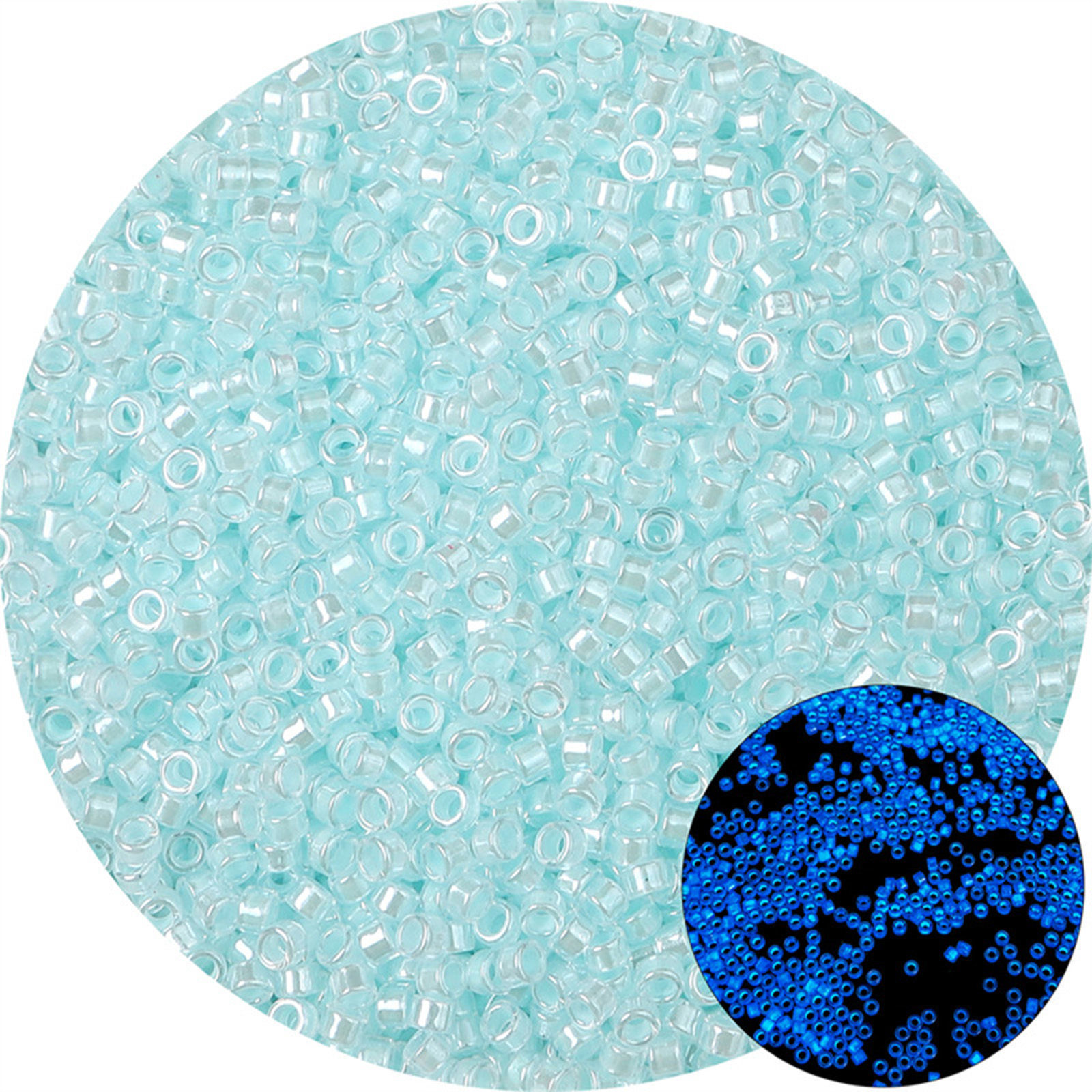 Picture of Glass Seed Beads Round Rocailles Skyblue Glow In The Dark Luminous About 2.5mm Dia., Hole: Approx 1mm, 10 Grams (Approx 70 PCs/Gram)