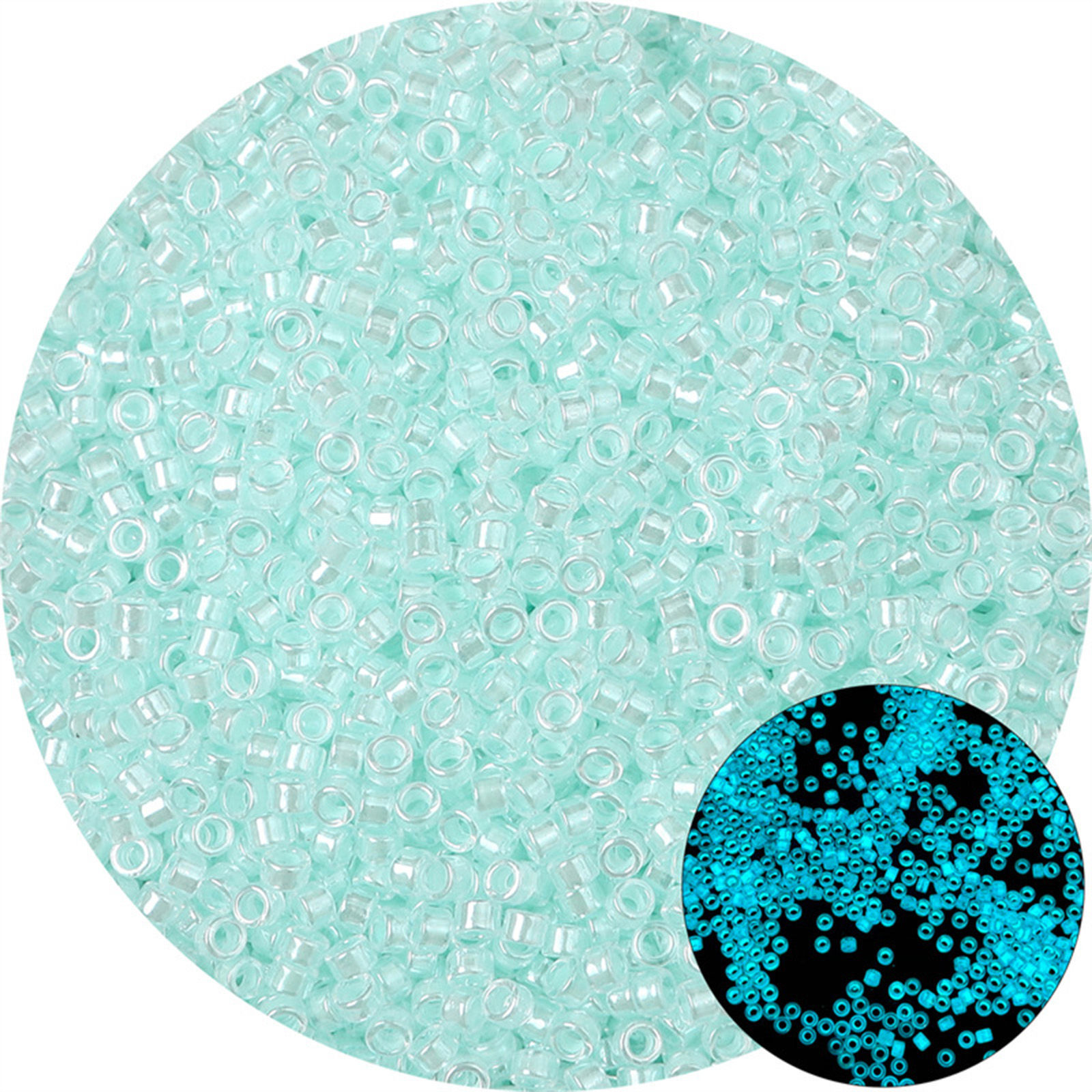 Picture of Glass Seed Beads Round Rocailles Green Blue Glow In The Dark Luminous About 2.5mm Dia., Hole: Approx 1mm, 10 Grams (Approx 70 PCs/Gram)