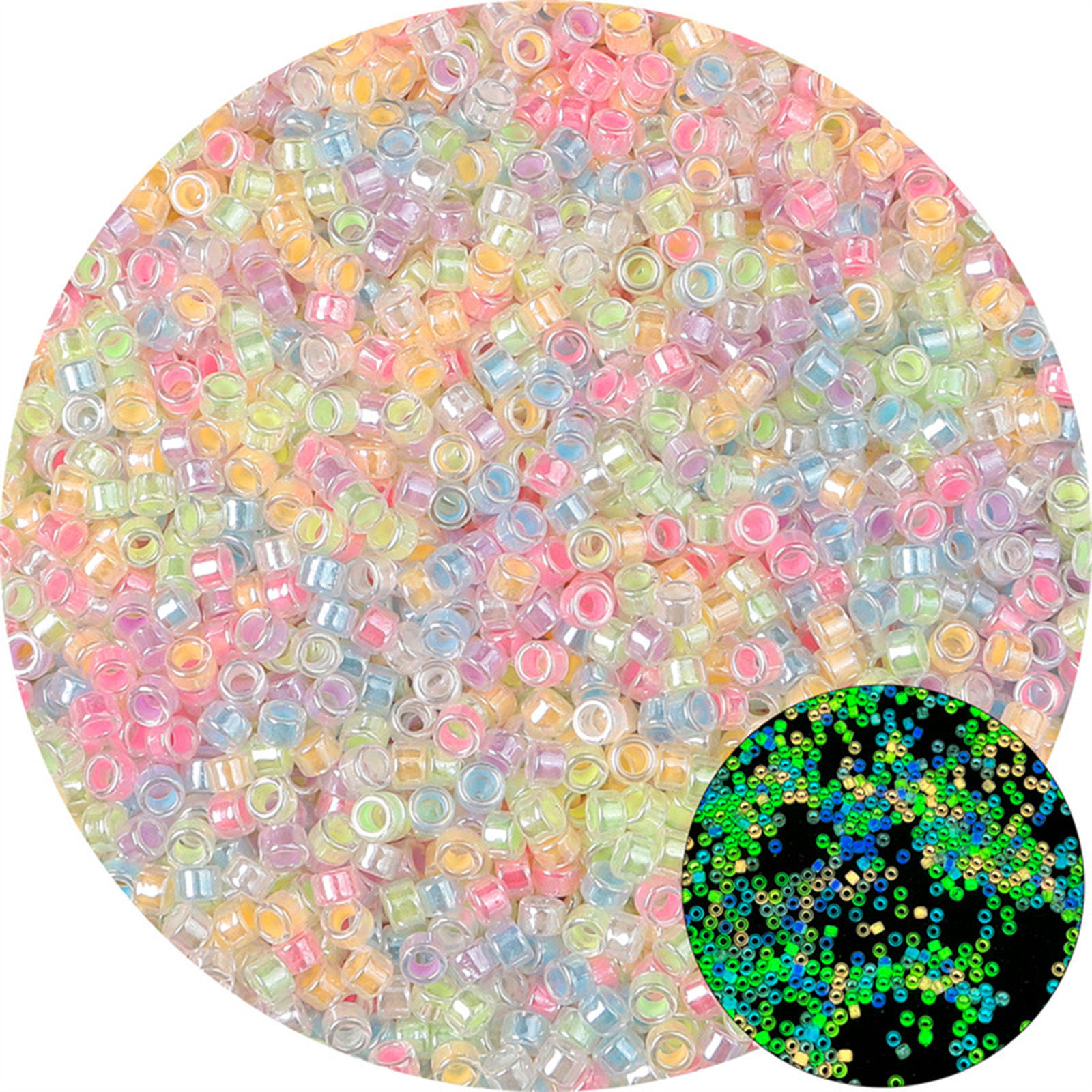 Picture of Glass Seed Beads Round Rocailles At Random Mixed Color Glow In The Dark Luminous About 2.5mm Dia., Hole: Approx 1mm, 10 Grams (Approx 70 PCs/Gram)