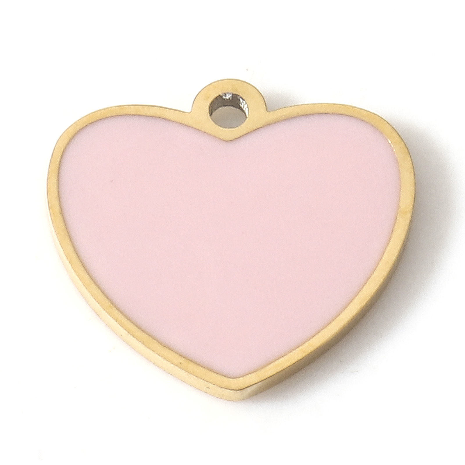 Picture of 304 Stainless Steel Valentine's Day Charms 18K Gold Color Light Pink Heart Enamel 10mm x 9mm, 1 Piece