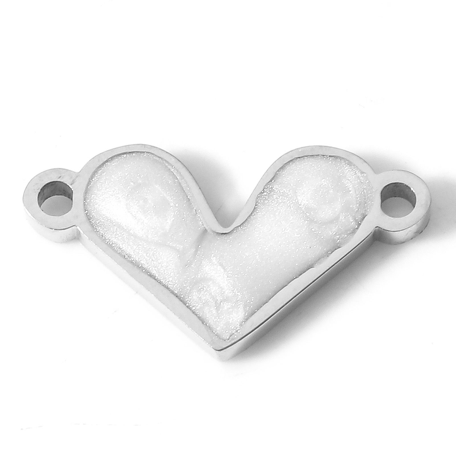 Picture of 304 Stainless Steel Valentine's Day Connectors Charms Pendants Silver Tone Heart Shell 16mm x 9mm, 1 Piece