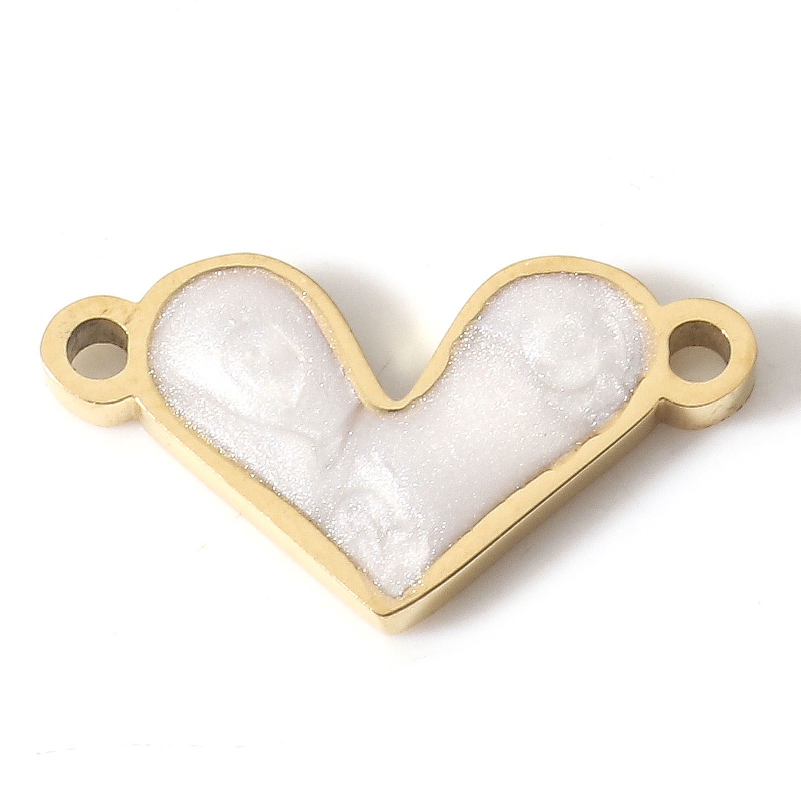 Picture of 304 Stainless Steel Valentine's Day Connectors Charms Pendants 18K Gold Color Heart Shell 16mm x 9mm, 1 Piece