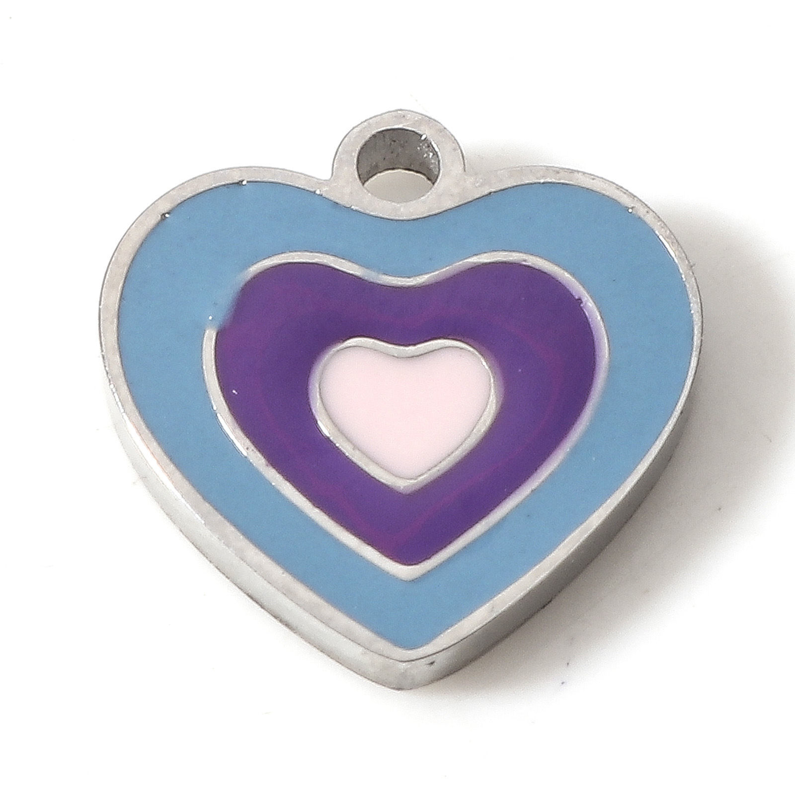 Picture of 304 Stainless Steel Valentine's Day Charms Silver Tone Heart Enamel 9mm x 9mm, 1 Piece