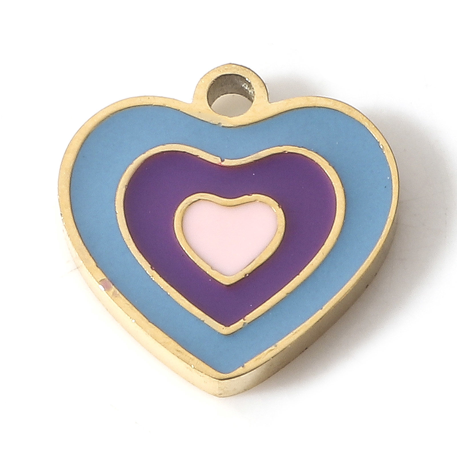 Picture of 304 Stainless Steel Valentine's Day Charms 18K Gold Color Heart Enamel 9mm x 9mm, 1 Piece
