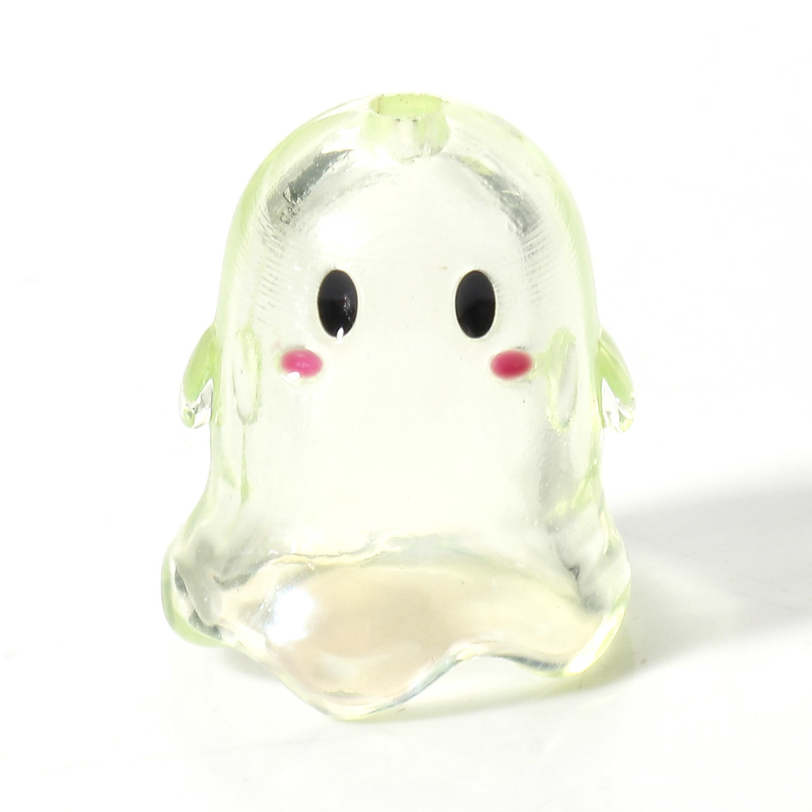 Picture of Acrylic Beads For DIY Charm Jewelry Making Green Halloween Ghost Transparent About 17mm x 15mm, Hole: Approx 1.8mm, 5 PCs