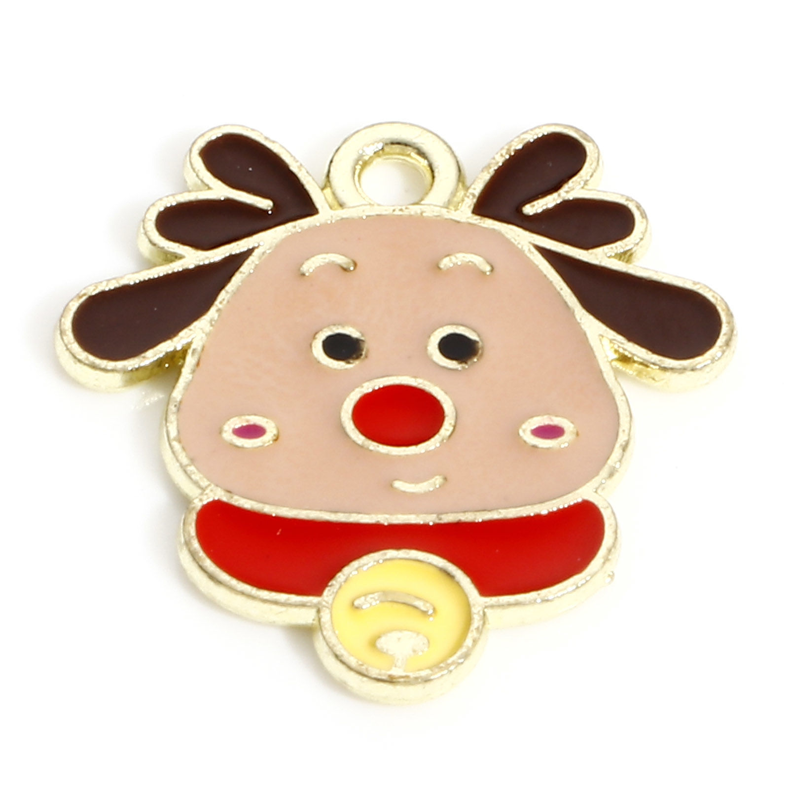 Picture of Zinc Based Alloy Christmas Charms KC Gold Plated Multicolor Christmas Reindeer Enamel 18.5mm x 18mm, 10 PCs