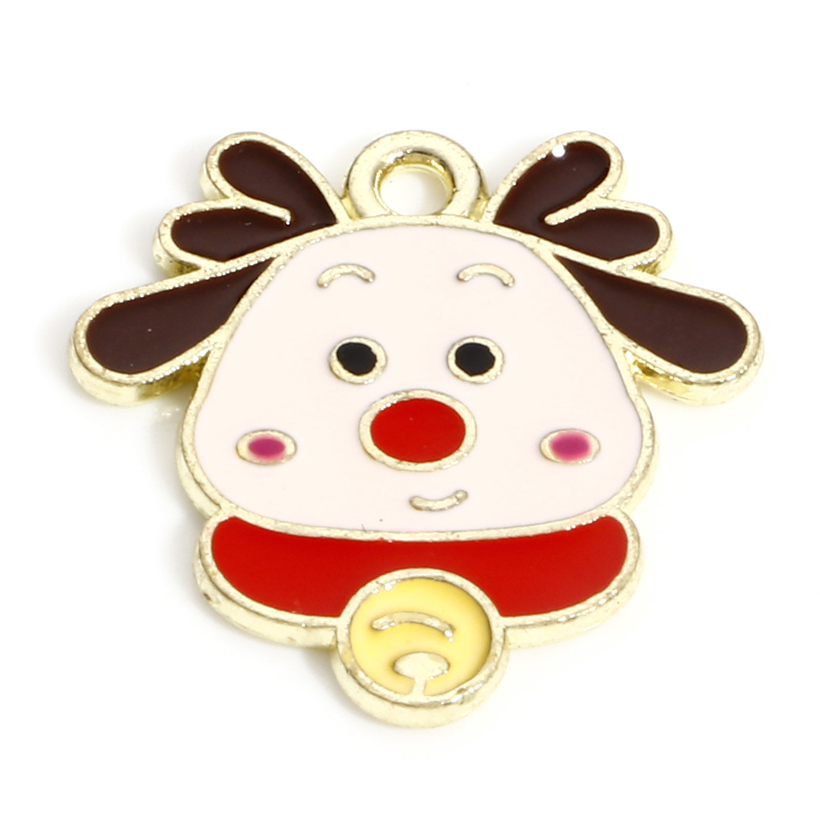 Picture of Zinc Based Alloy Christmas Charms KC Gold Plated Multicolor Christmas Reindeer Enamel 18.5mm x 18mm, 10 PCs