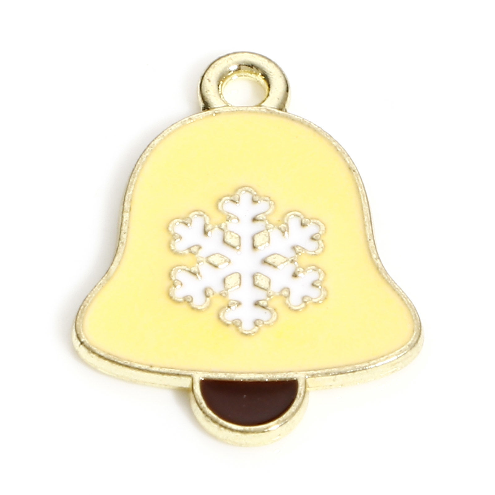 Picture of Zinc Based Alloy Christmas Charms KC Gold Plated Multicolor Bell Snowflake Enamel 19mm x 14mm, 10 PCs