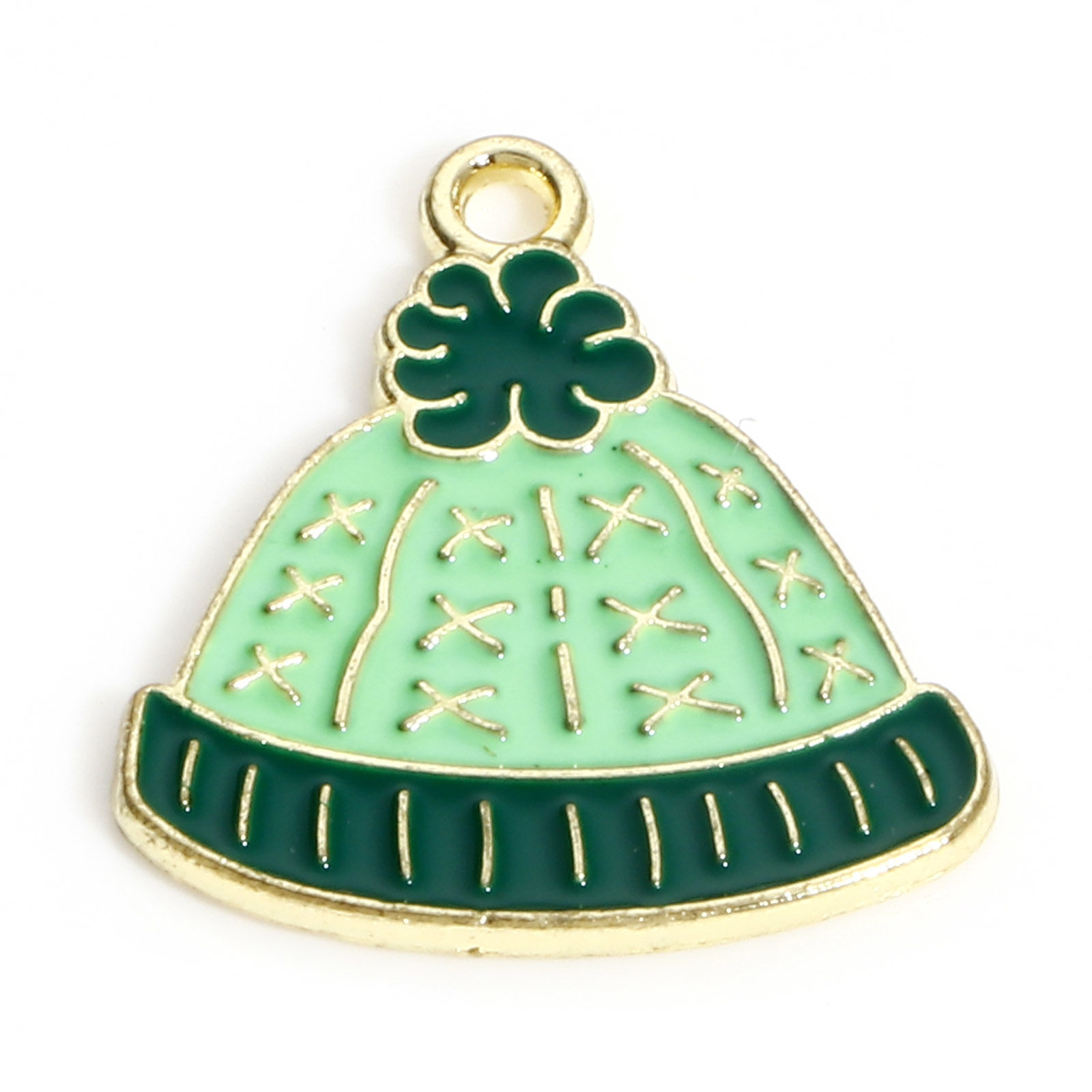 Picture of Zinc Based Alloy Christmas Charms KC Gold Plated Green Hat Enamel 18mm x 16mm, 10 PCs