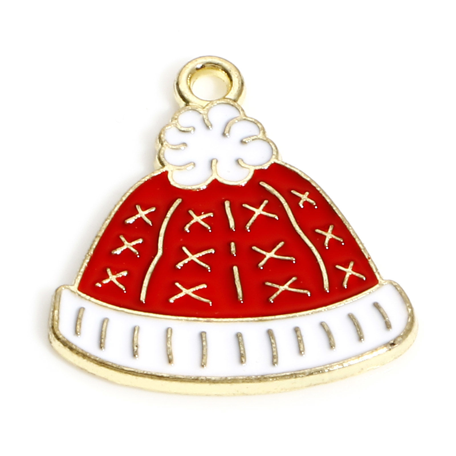 Picture of Zinc Based Alloy Christmas Charms KC Gold Plated White & Red Hat Enamel 18mm x 16mm, 10 PCs