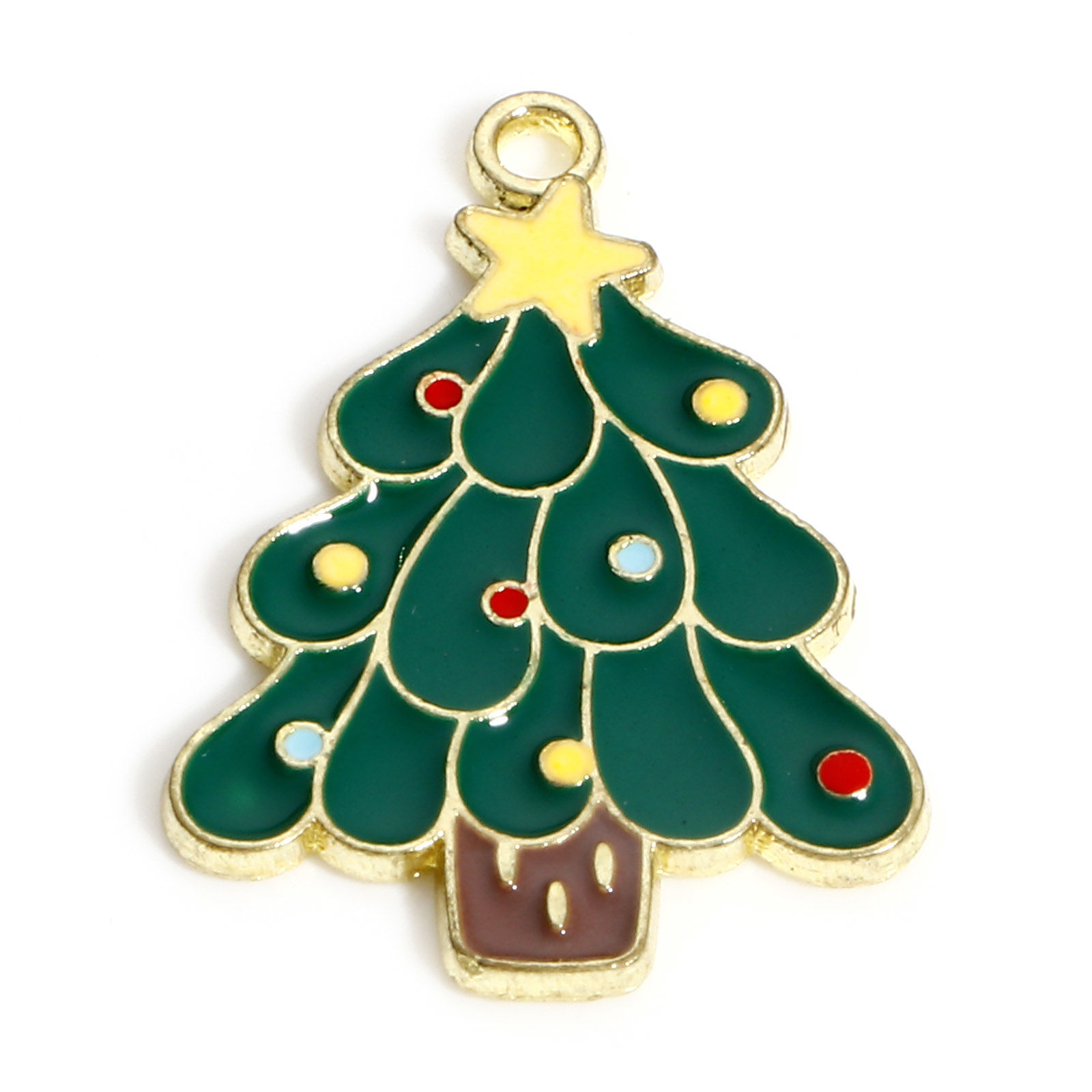 Picture of Zinc Based Alloy Christmas Charms KC Gold Plated Multicolor Christmas Tree Star Enamel 24mm x 17mm, 10 PCs