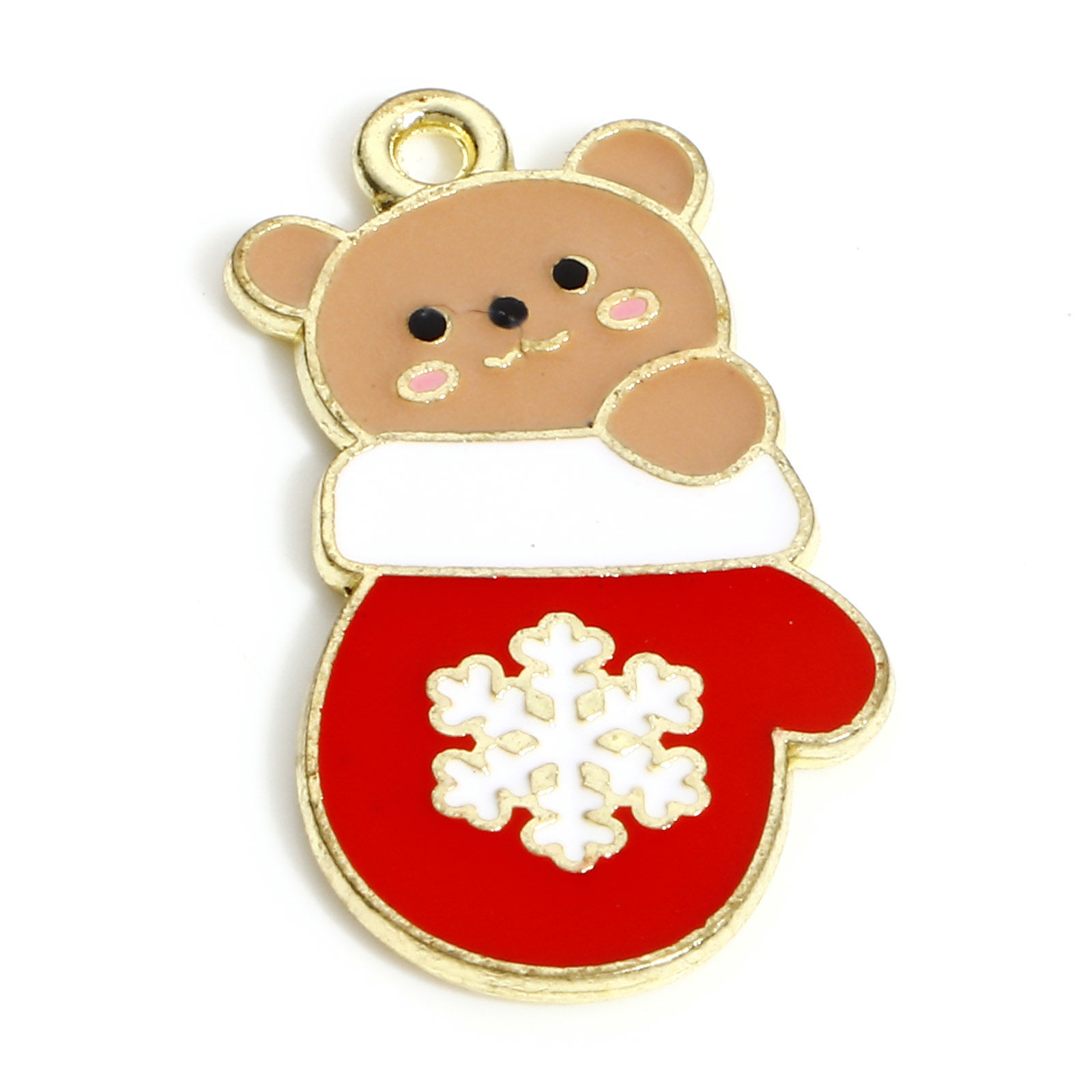 Picture of Zinc Based Alloy Christmas Charms KC Gold Plated Multicolor Glove Bear Enamel 26mm x 14mm, 10 PCs
