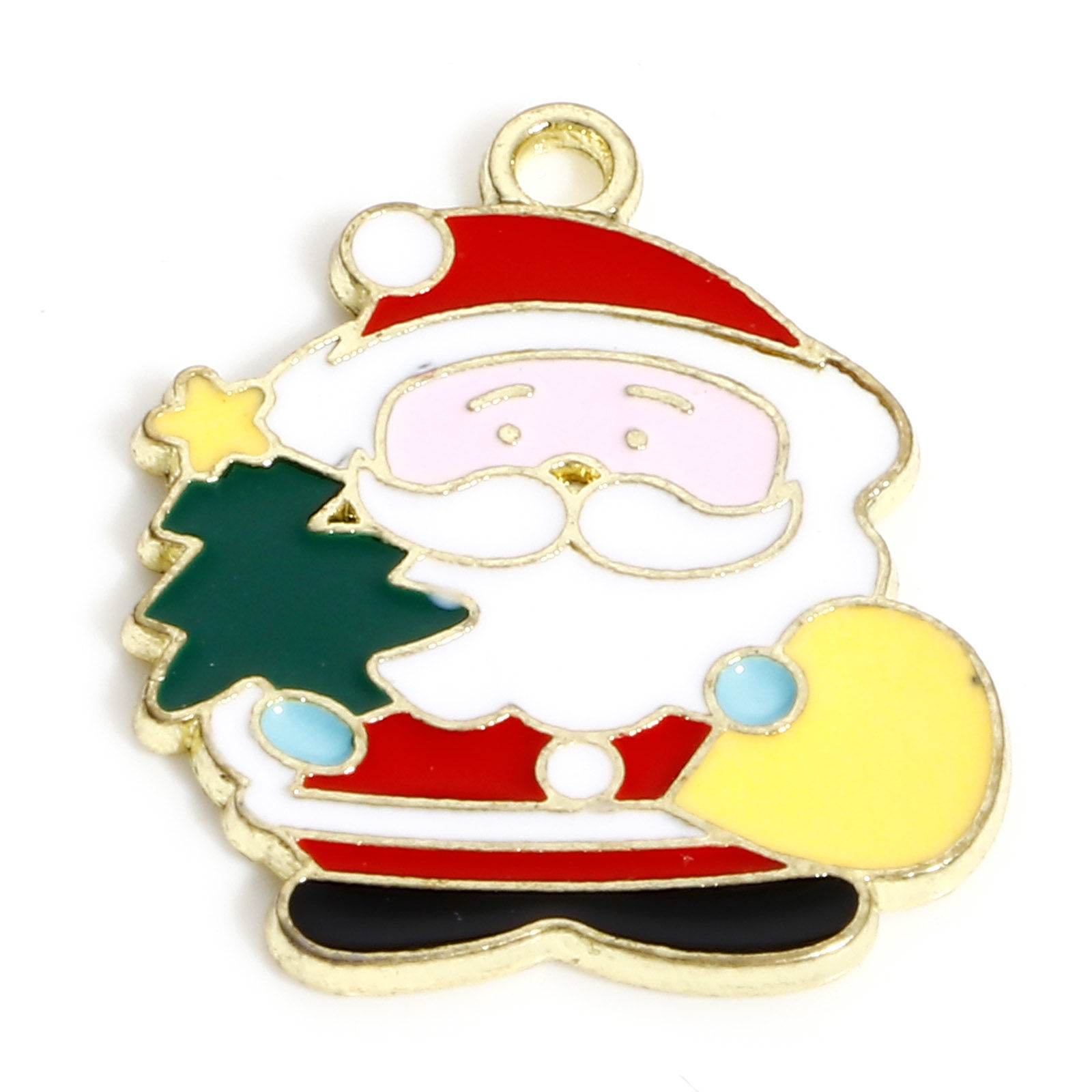 Picture of Zinc Based Alloy Christmas Charms KC Gold Plated Multicolor Christmas Santa Claus Christmas Tree Enamel 20mm x 17mm, 10 PCs