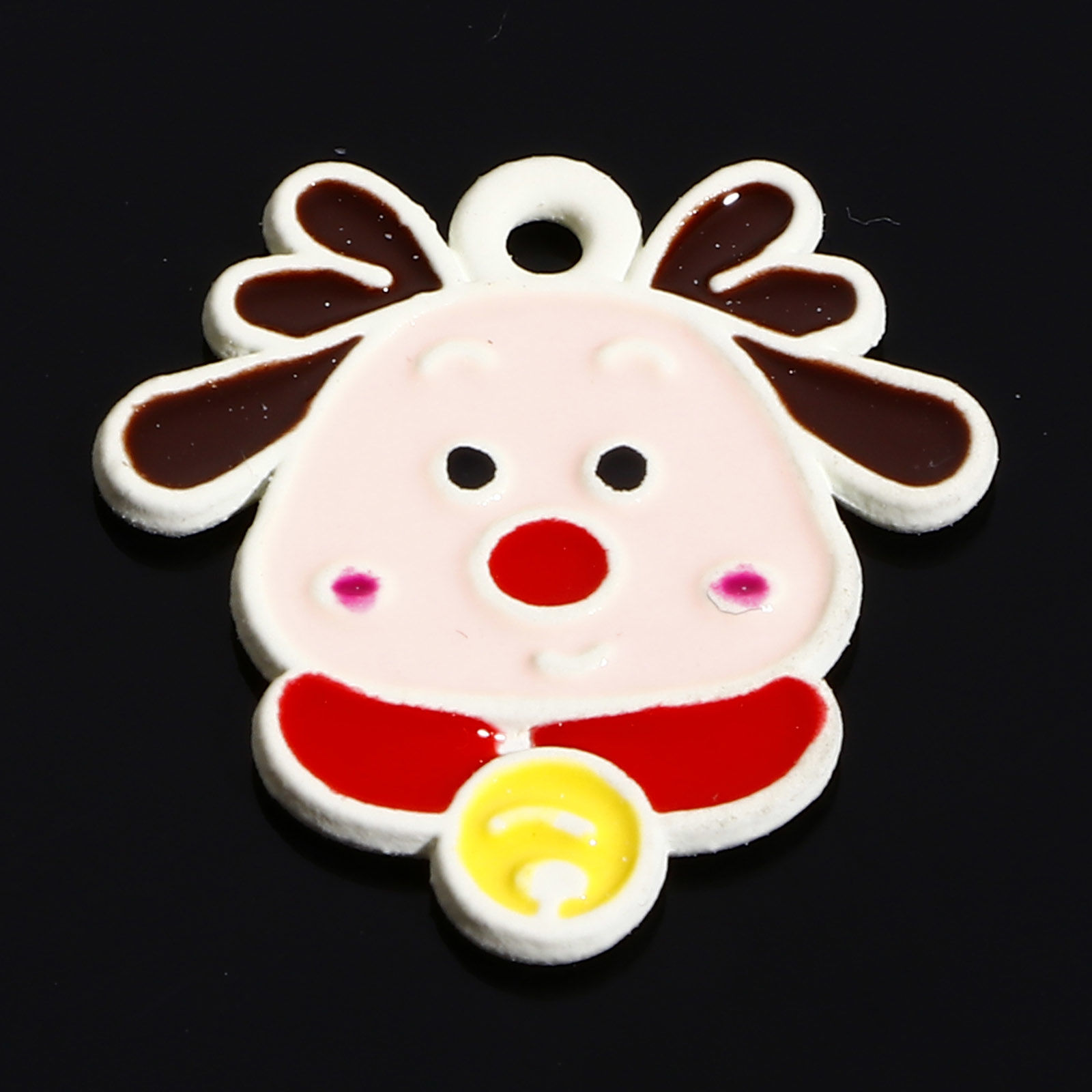 Picture of Zinc Based Alloy Christmas Charms White Multicolor Christmas Reindeer Enamel 18.5mm x 18mm, 10 PCs
