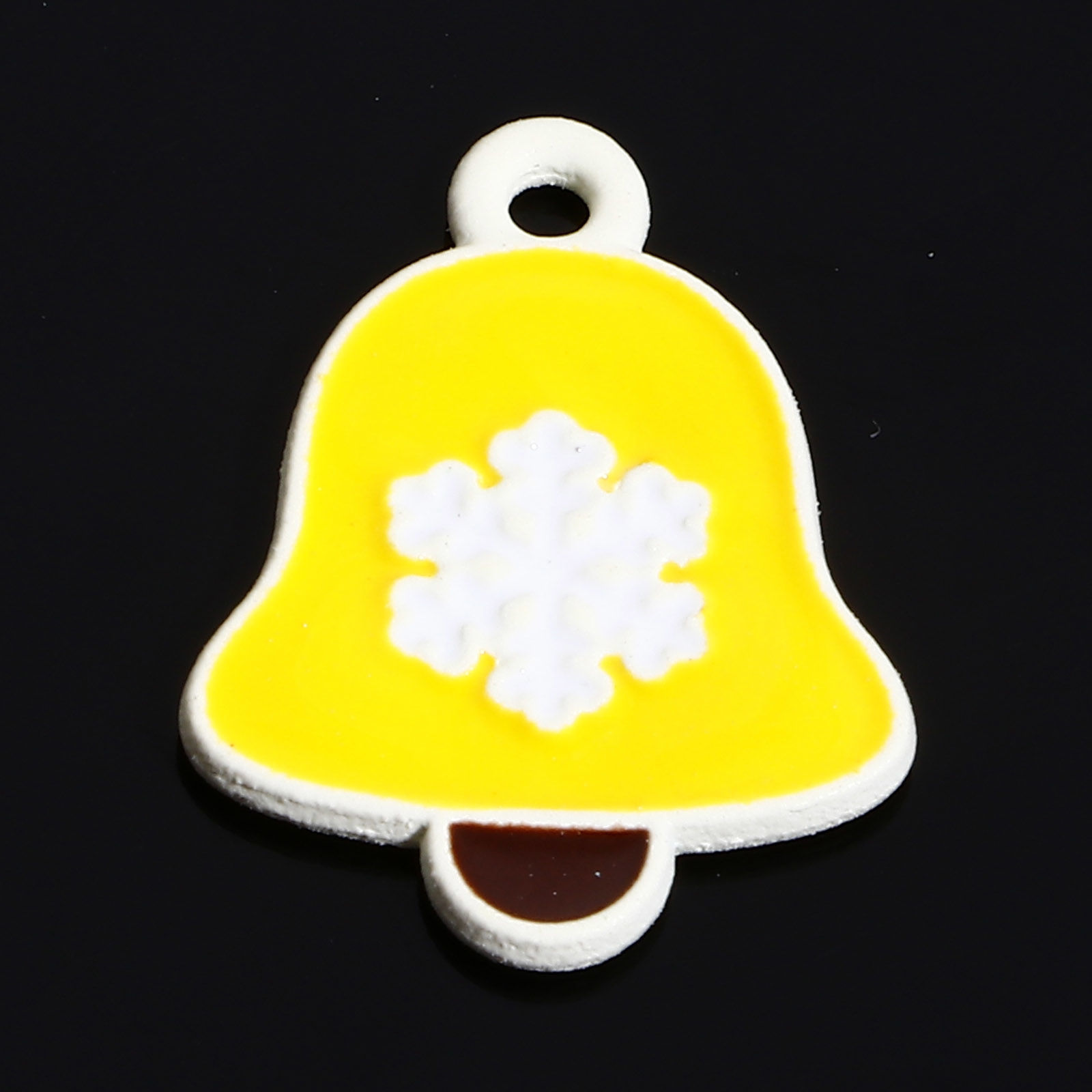 Picture of Zinc Based Alloy Christmas Charms White Multicolor Bell Snowflake Enamel 19mm x 14mm, 10 PCs