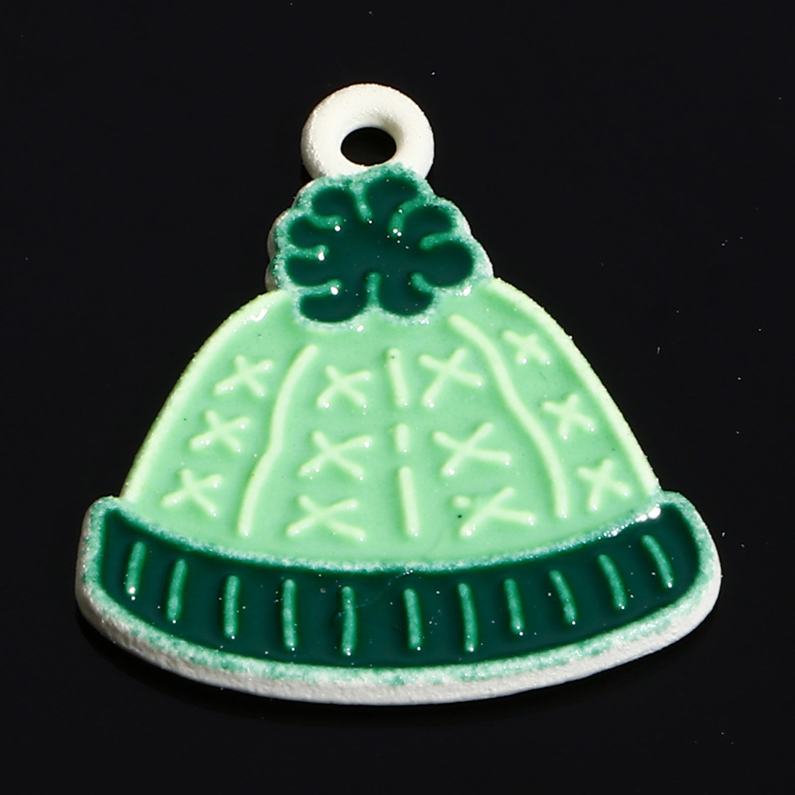 Picture of Zinc Based Alloy Christmas Charms White Green Hat Enamel 18mm x 16mm, 10 PCs