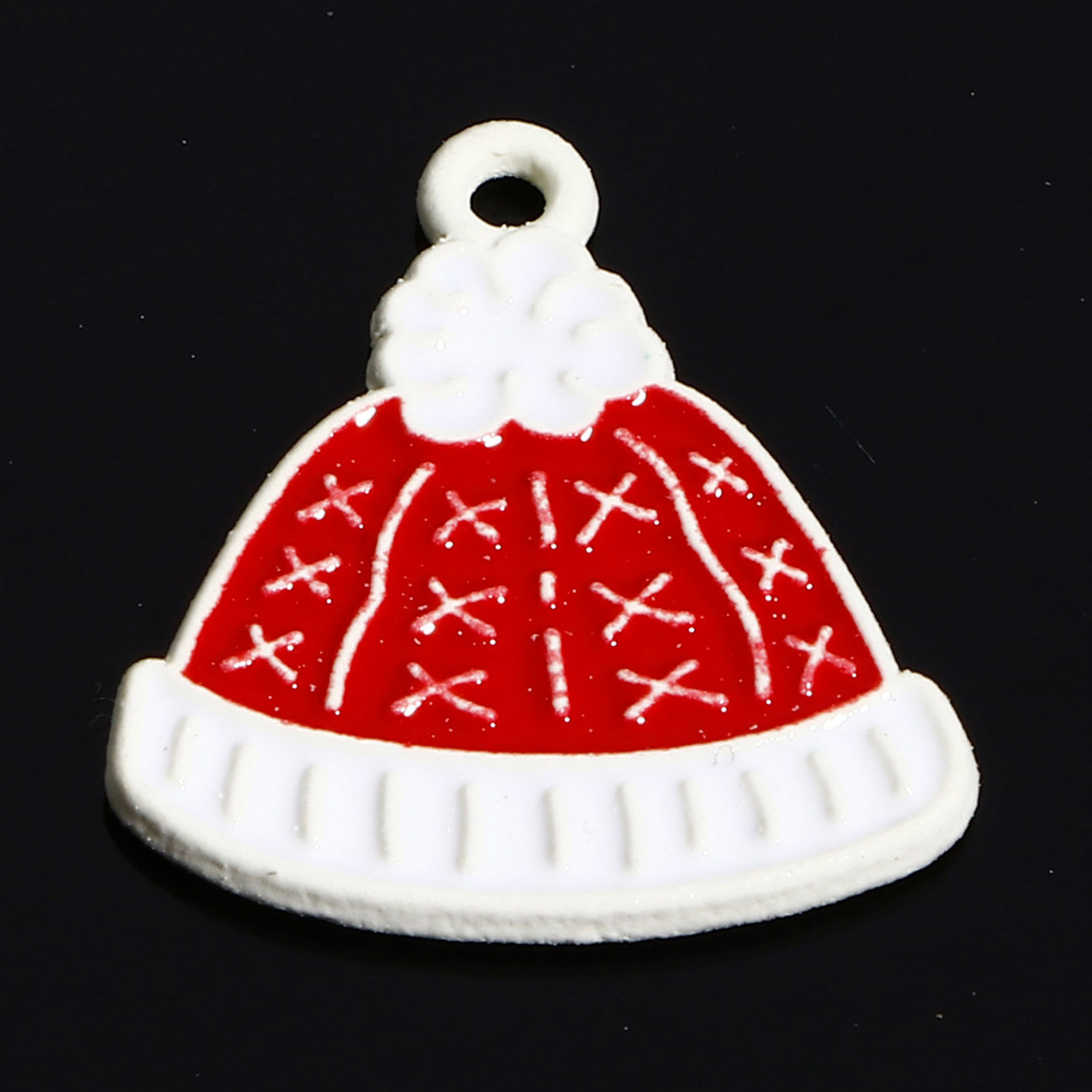 Picture of Zinc Based Alloy Christmas Charms White White & Red Hat Enamel 18mm x 16mm, 10 PCs