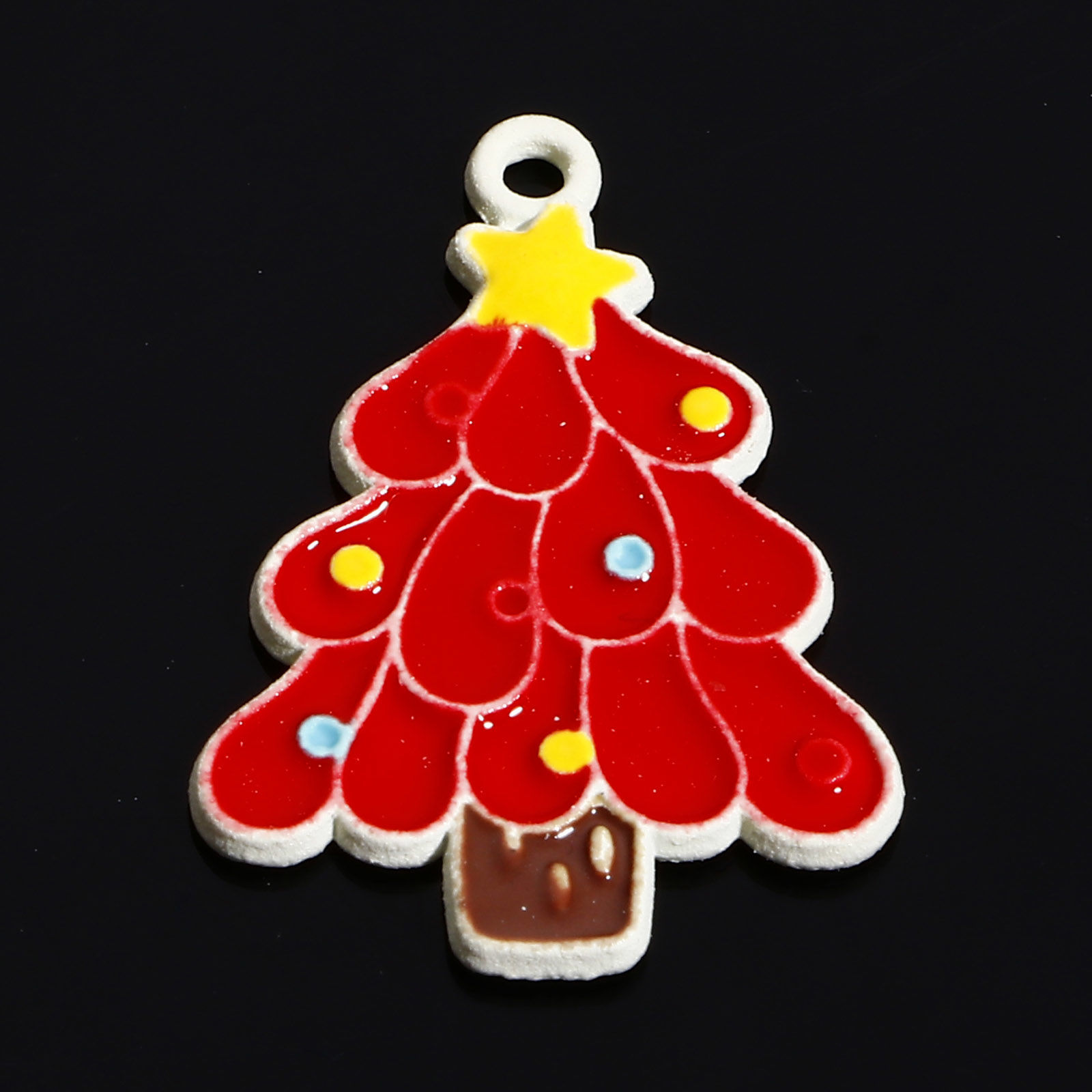 Picture of Zinc Based Alloy Christmas Charms White Multicolor Christmas Tree Enamel 24mm x 17mm, 10 PCs