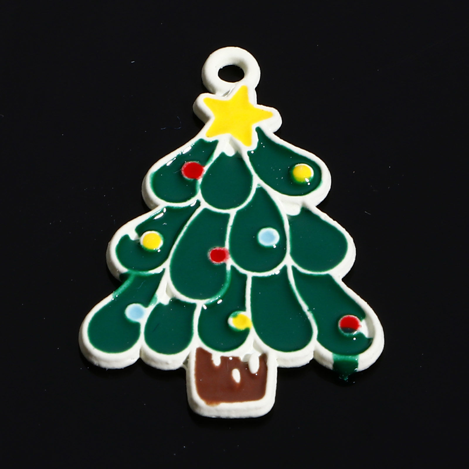 Picture of Zinc Based Alloy Christmas Charms White Multicolor Christmas Tree Enamel 24mm x 17mm, 10 PCs