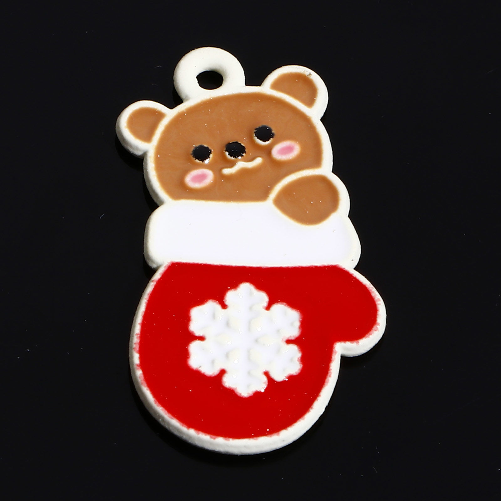 Picture of Zinc Based Alloy Christmas Charms White Multicolor Glove Bear Enamel 26mm x 14mm, 10 PCs