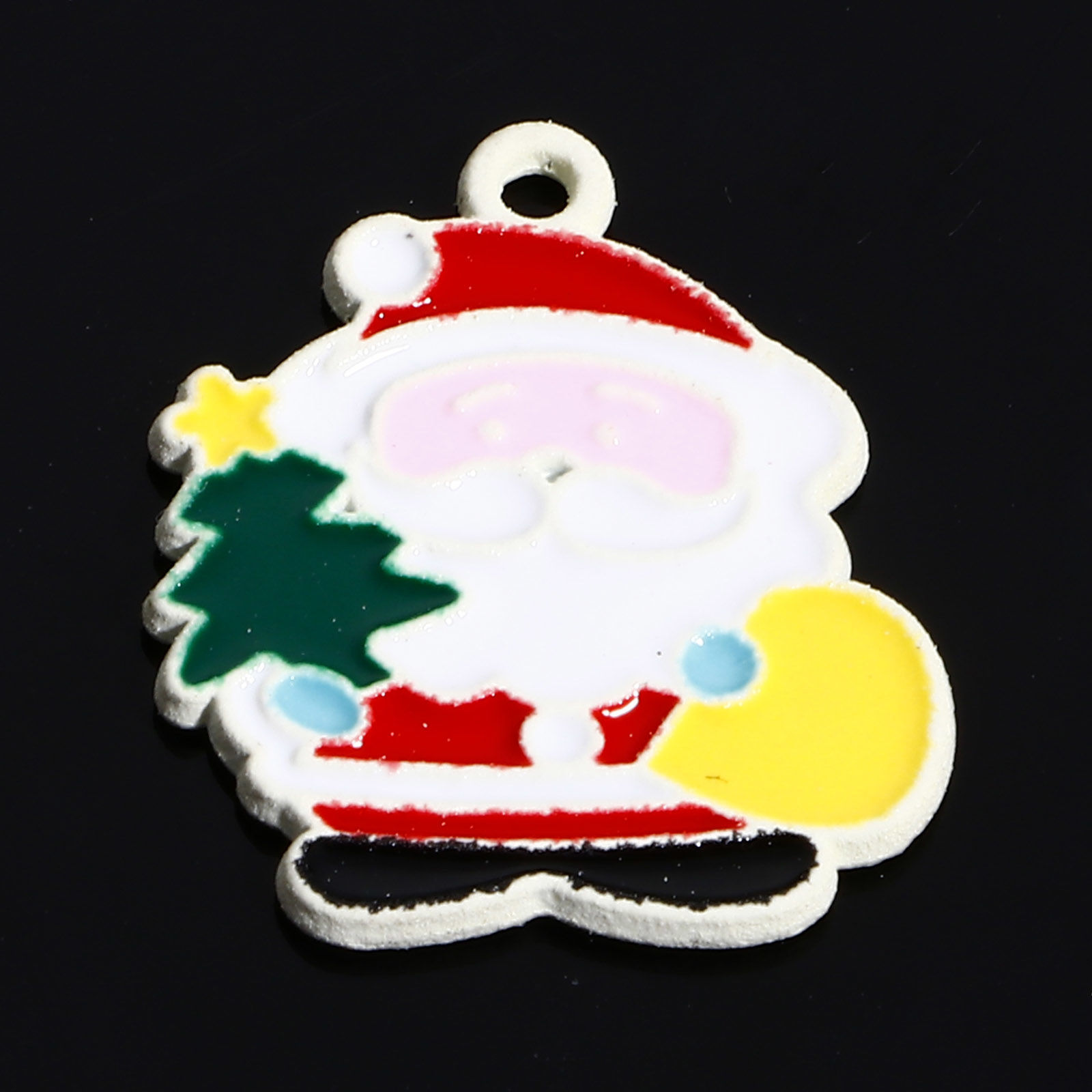 Picture of Zinc Based Alloy Christmas Charms White Multicolor Christmas Santa Claus Christmas Tree Enamel 20mm x 17mm, 10 PCs