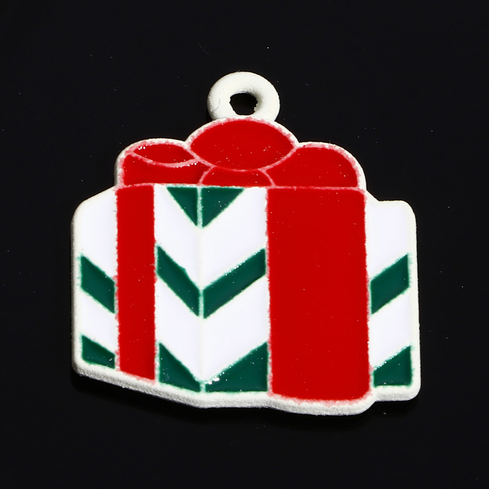Picture of Zinc Based Alloy Christmas Charms White Multicolor Gift Box Enamel 22mm x 19mm, 10 PCs