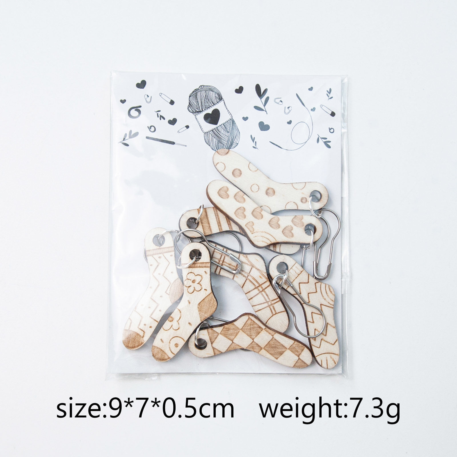 ウッド+合金 編み物用品 段数マーカー 目数段数リング ステッチマーカー ソックス ナチュラル ランダムに 5.5cm、 1 セット (約 8個/セット) の画像