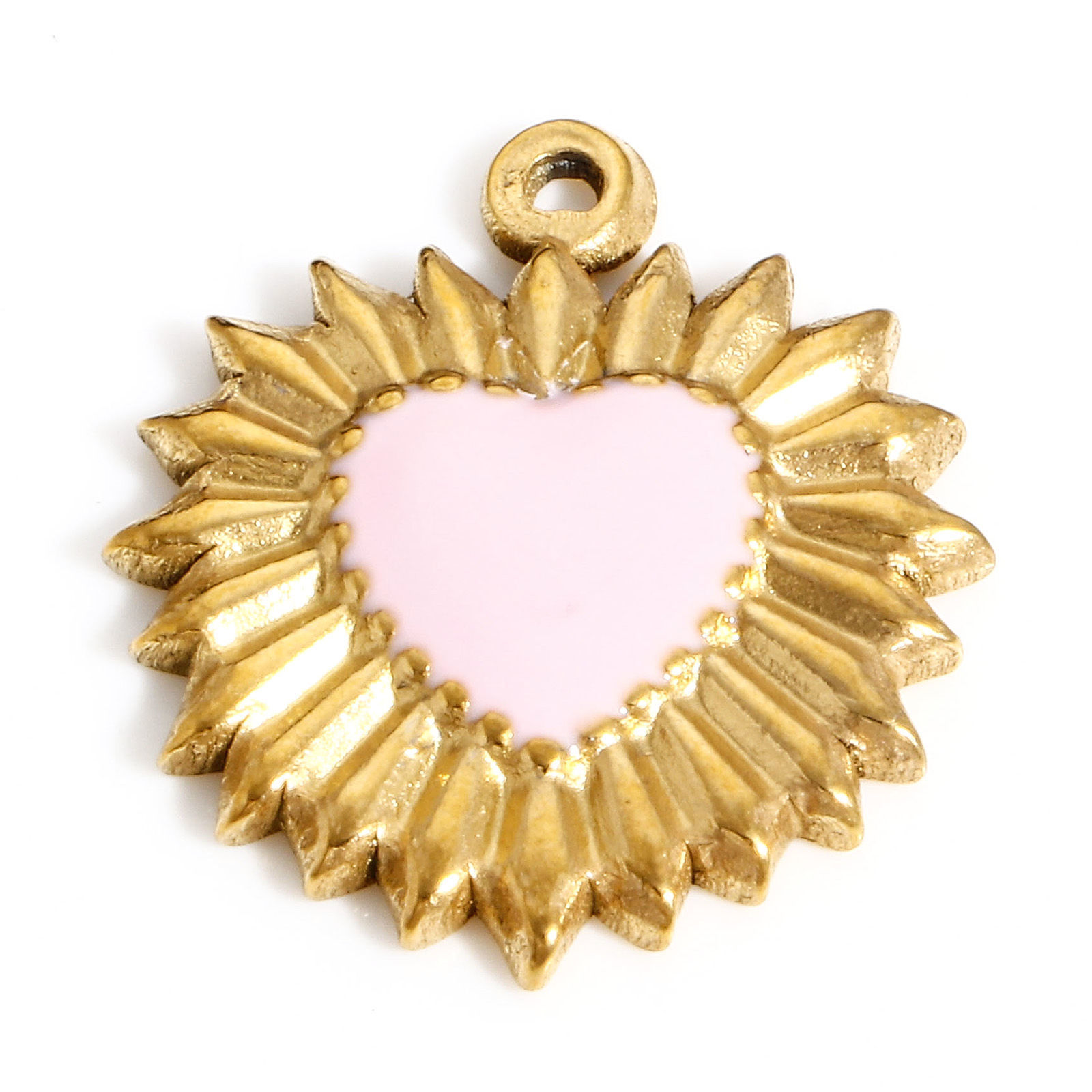 Picture of 304 Stainless Steel Valentine's Day Charms Gold Plated Pink Heart Enamel 23mm x 20mm, 1 Piece
