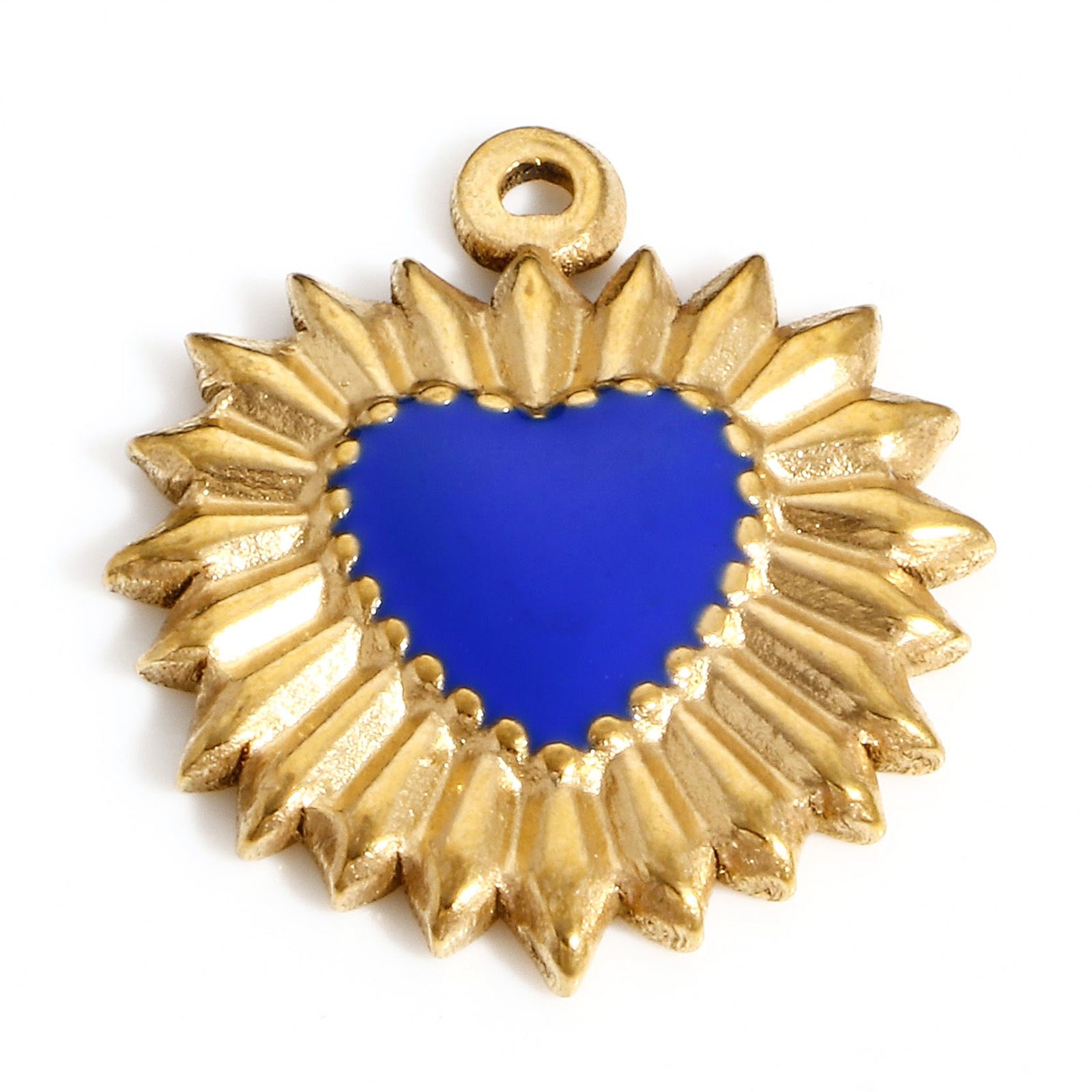 Picture of 304 Stainless Steel Valentine's Day Charms Gold Plated Dark Blue Heart Enamel 23mm x 20mm, 1 Piece