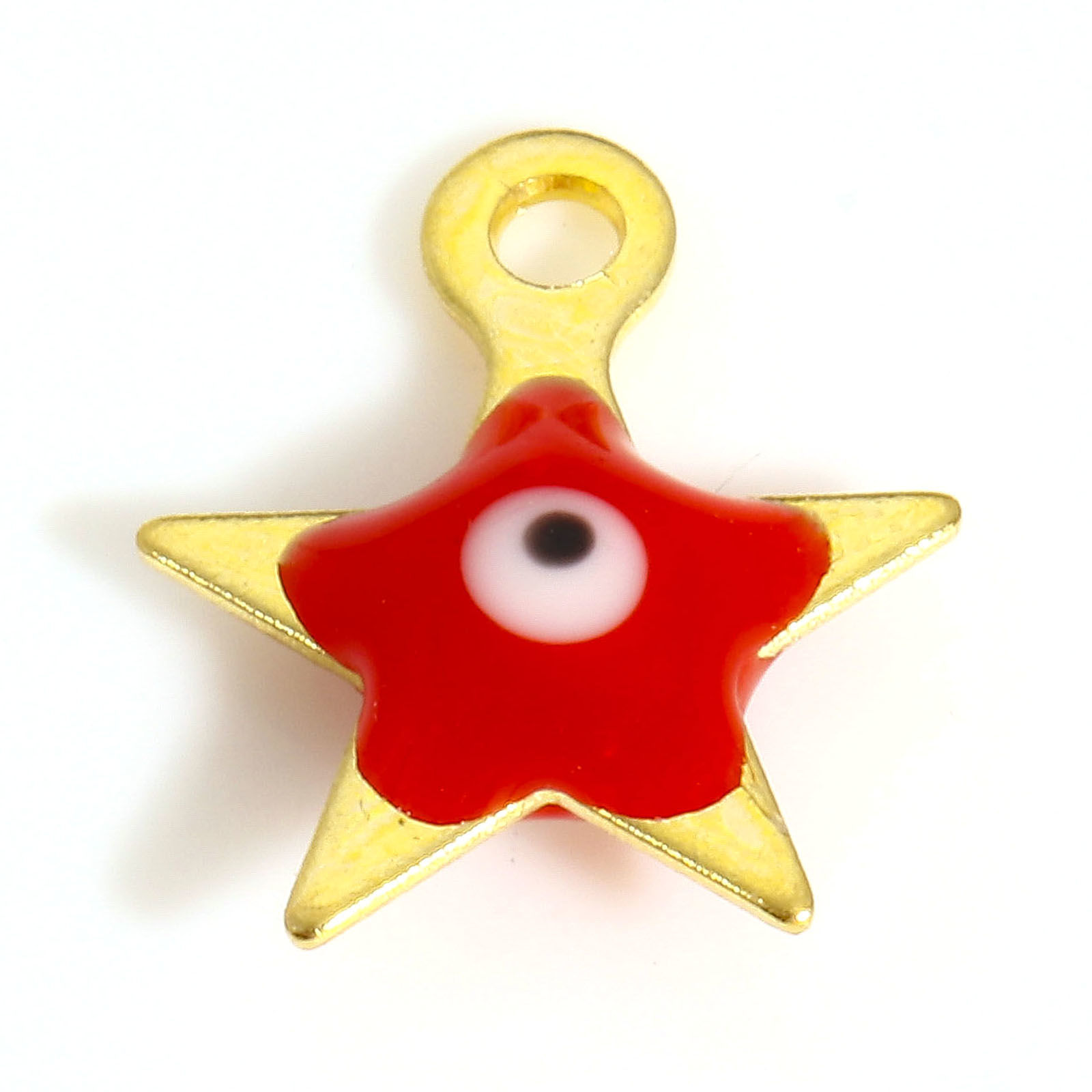 Picture of 304 Stainless Steel Religious Charms Gold Plated Red Pentagram Star Evil Eye Double-sided Enamel 9mm x 8mm, 10 PCs