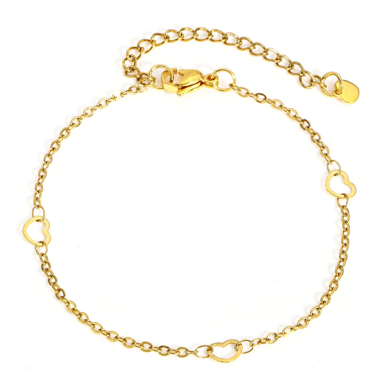 Picture of 304 Stainless Steel Link Cable Chain Bracelets Gold Plated Heart Tassel 18.5cm(7 2/8") long, 1 Piece