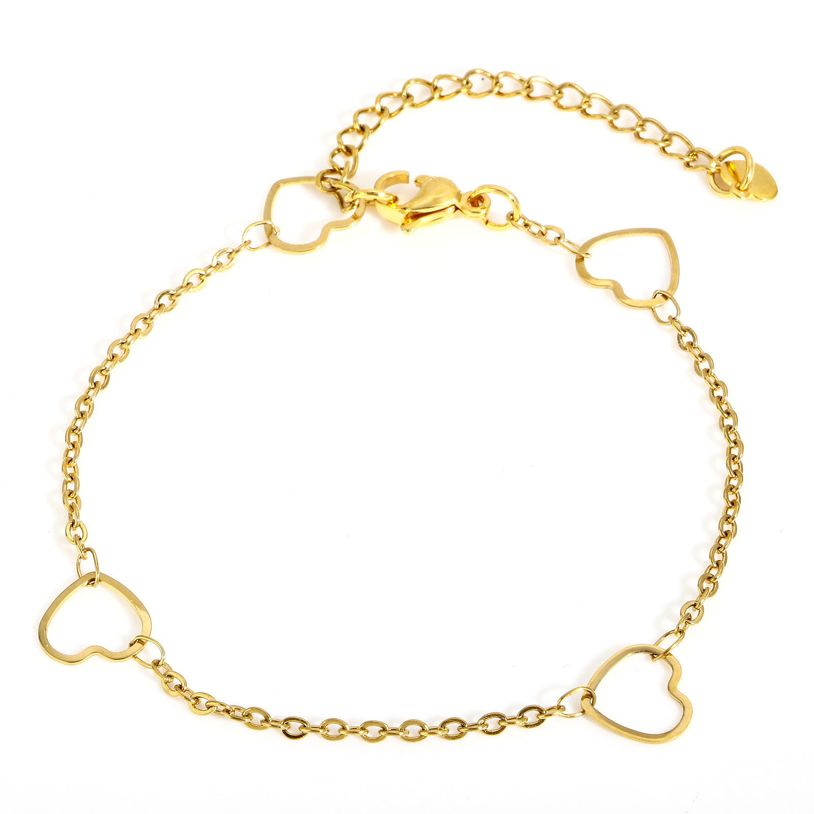 Picture of 304 Stainless Steel Link Cable Chain Bracelets Gold Plated Heart Tassel 18.5cm(7 2/8") long, 1 Piece