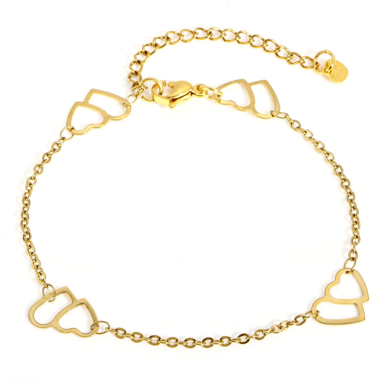 Picture of 304 Stainless Steel Link Cable Chain Bracelets Gold Plated Heart Tassel 19.5cm(7 5/8") long, 1 Piece