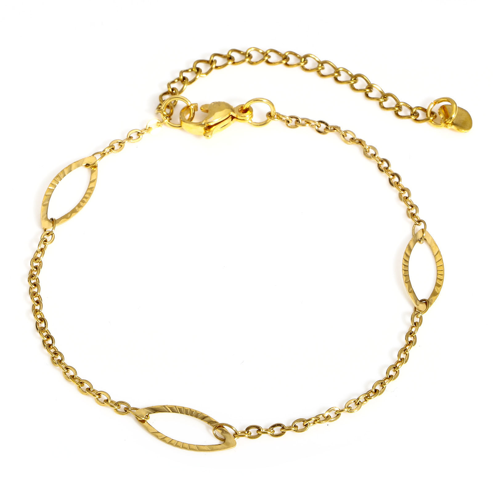 Picture of 304 Stainless Steel Link Cable Chain Bracelets Gold Plated Marquise Tassel 19cm(7 4/8") long, 1 Piece