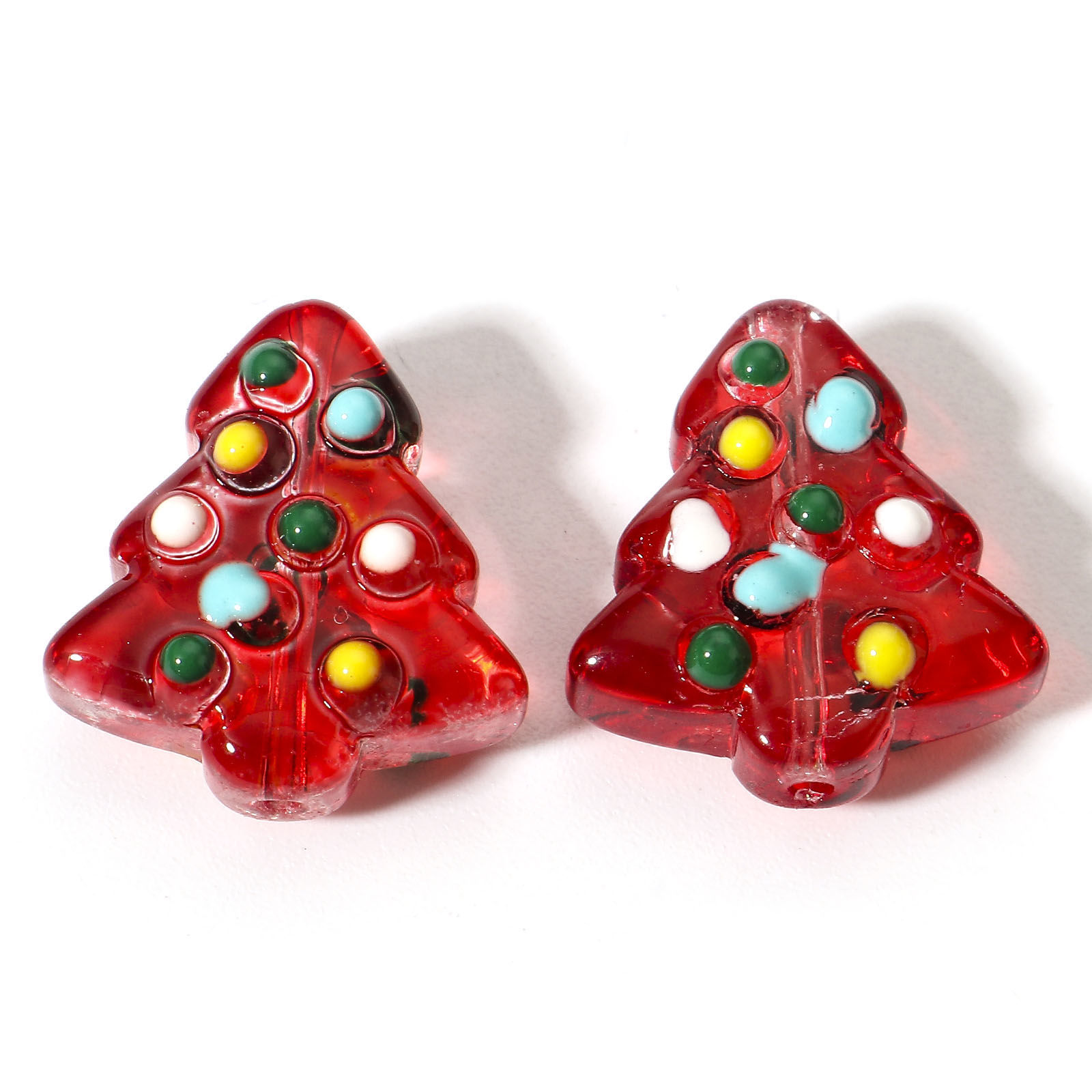 Picture of Lampwork Glass Beads For DIY Charm Jewelry Making Christmas Tree Red Enamel About 16mm x 15mm, Hole: Approx 1mm, 2 PCs
