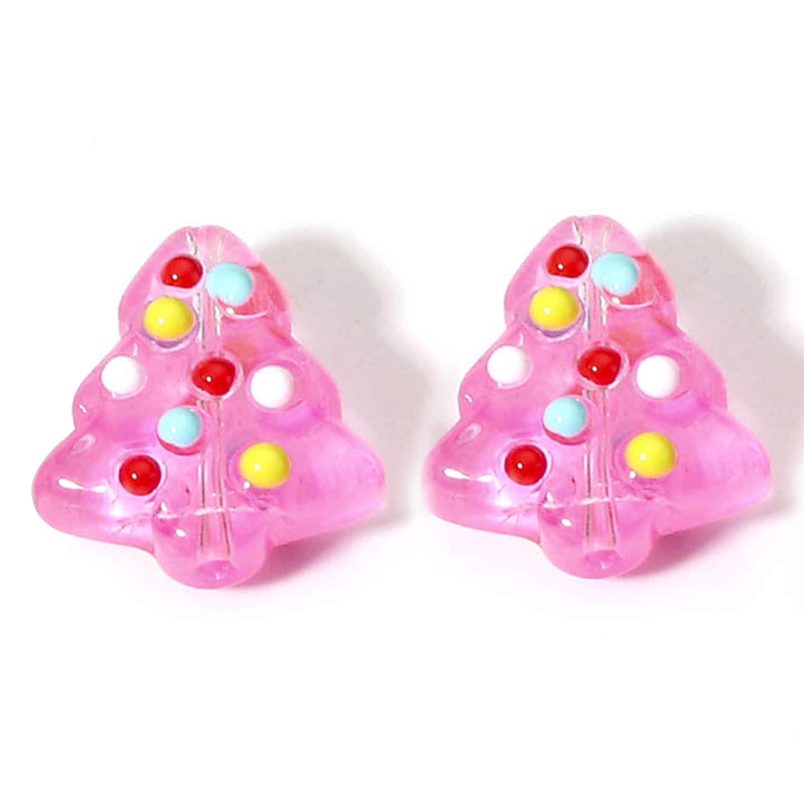 Picture of Lampwork Glass Beads For DIY Charm Jewelry Making Christmas Tree Fuchsia Enamel About 16mm x 15mm, Hole: Approx 1mm, 2 PCs