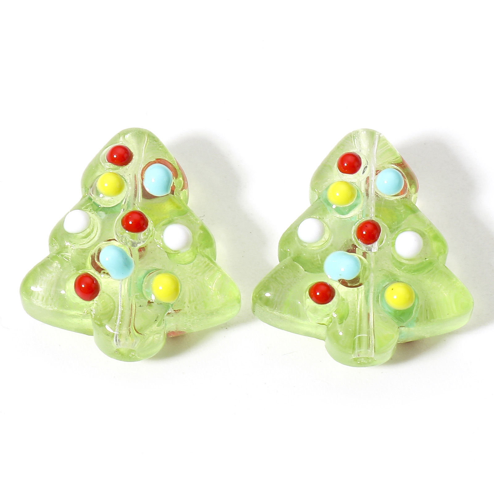 Picture of Lampwork Glass Beads For DIY Charm Jewelry Making Christmas Tree Light Green Enamel About 16mm x 15mm, Hole: Approx 1mm, 2 PCs