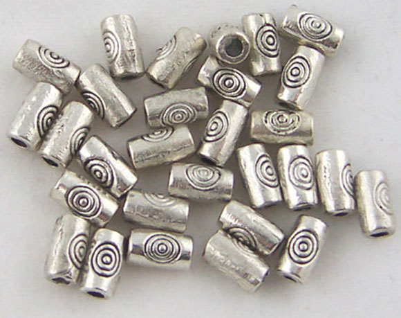 Picture of Zinc Based Alloy Spacer Beads Cylinder Antique Silver Carved About 5mm x3mm, Hole:Approx 1mm, 360 PCs
