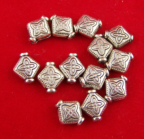 Picture of Zinc Based Alloy Spacer Beads Rhombus Antique Silver Color Flower Color Plated About 10mm x 8mm, Hole: Approx 1.1mm, 60 PCs