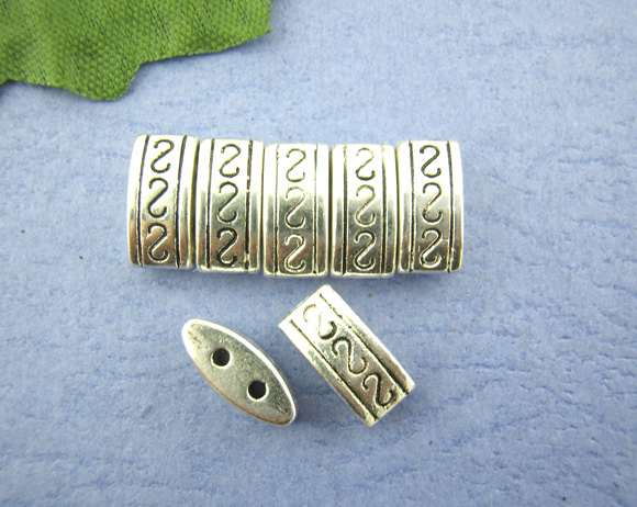 Picture of Zinc Based Alloy Spacer Beads Oval Antique Silver Color Initial Alphabet/ Capital Letter Color Plated About 10mm x 5mm, Hole: Approx 1.1mm, 50 PCs