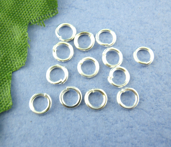 Picture of 0.7mm Iron Based Alloy Open Jump Rings Findings Round Silver Plated 5mm Dia, 1200 PCs