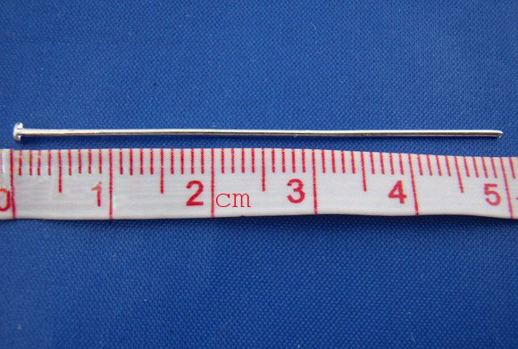 Picture of Alloy Head Pins Silver Plated 4cm(1 5/8") long, 0.7mm(21 gauge), 400 PCs