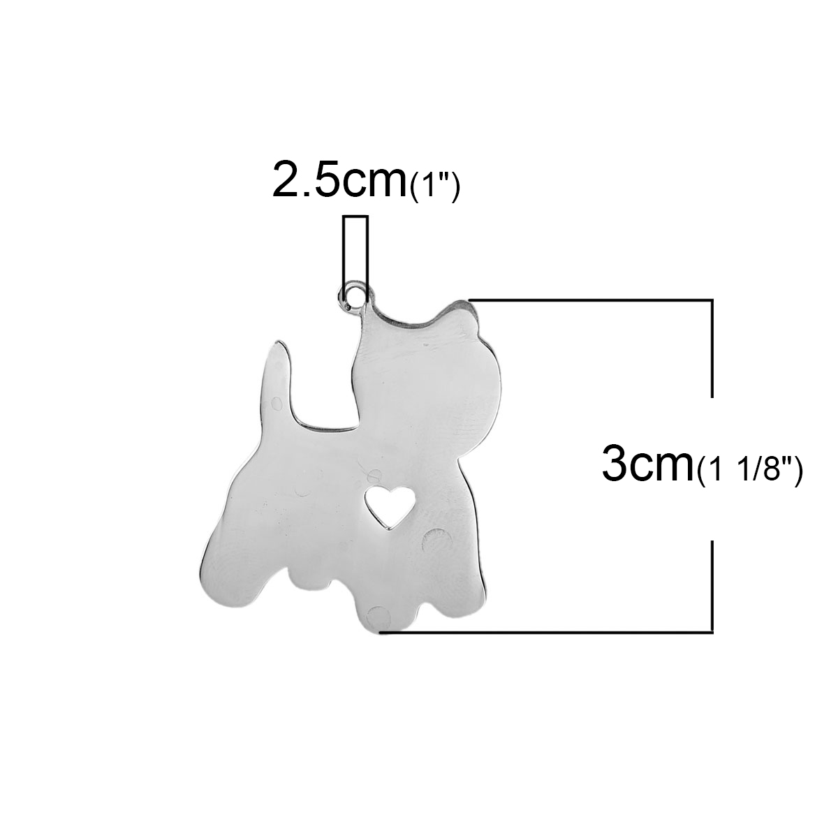 Picture of 304 Stainless Steel Pet Silhouette Pendants Yorkie Animal Heart Silver Tone Blank Stamping Tags One Side 30mm x 25mm, 1 Piece