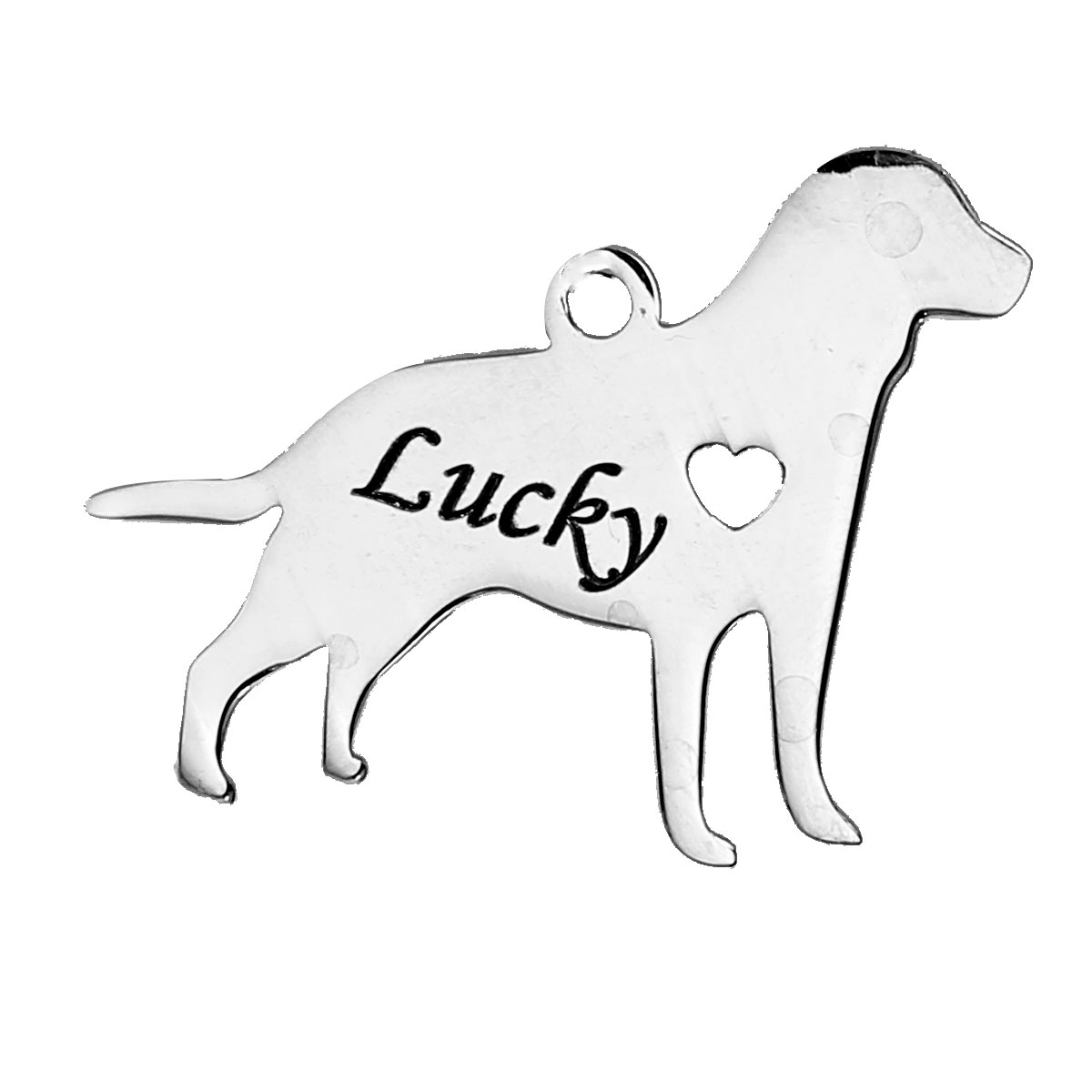 Picture of 1 Piece 304 Stainless Steel Pet Silhouette Blank Stamping Tags Charms Labrador Retriever Dog Heart Silver Tone Double-sided Polishing 29mm x 24mm