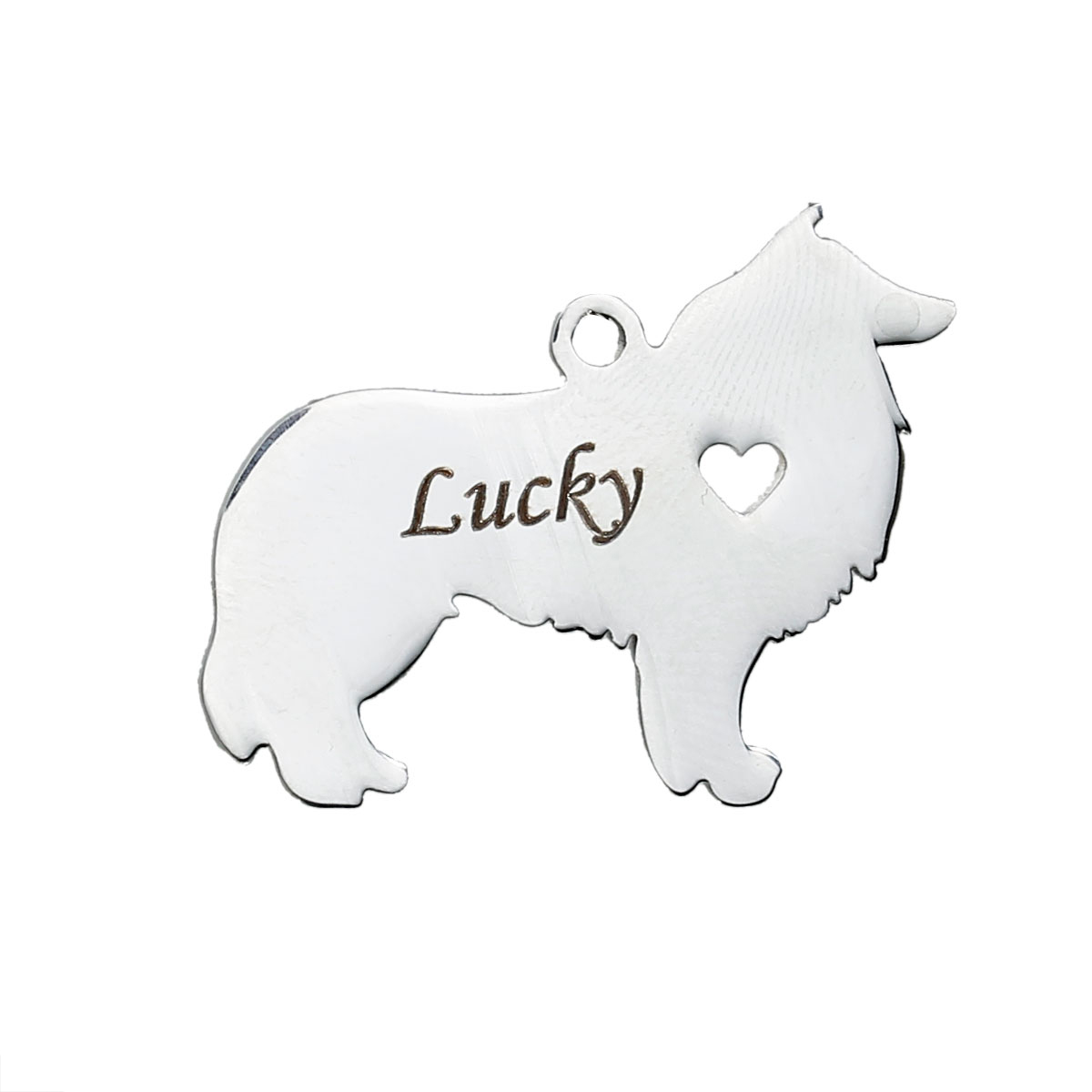 Picture of 304 Stainless Steel Pet Silhouette Pendants Collie Animal Heart Silver Tone Blank Stamping Tags One Side 31mm x 24mm, 1 Piece